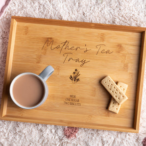 Personalised Engraved Mother's Bamboo Tea Break Tray