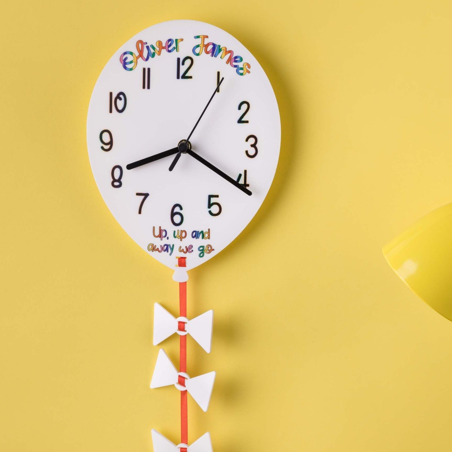 Children's Personalised Rainbow Balloon And Bows Clock