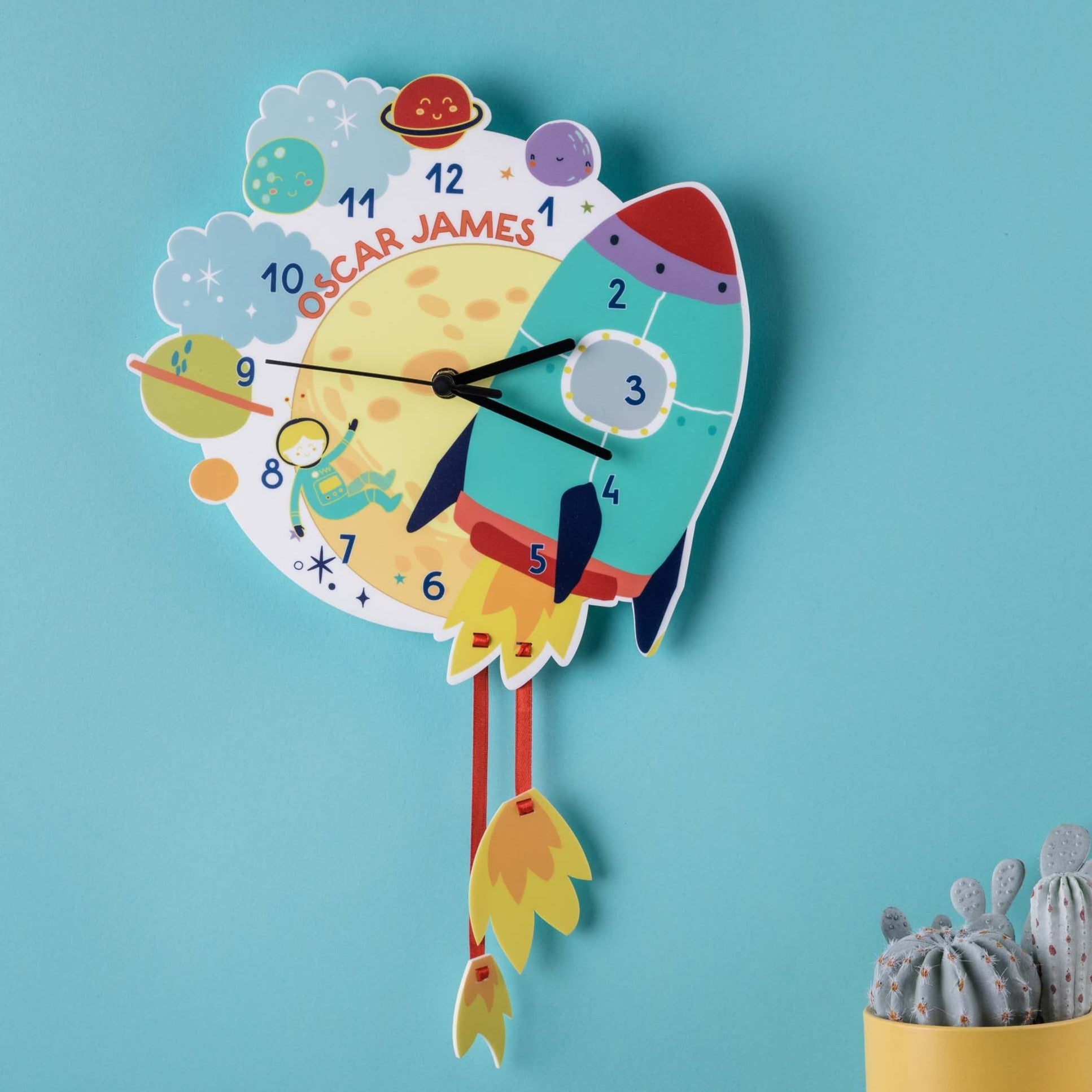 Launching Space Rocket Wall Clock With Child's Name
