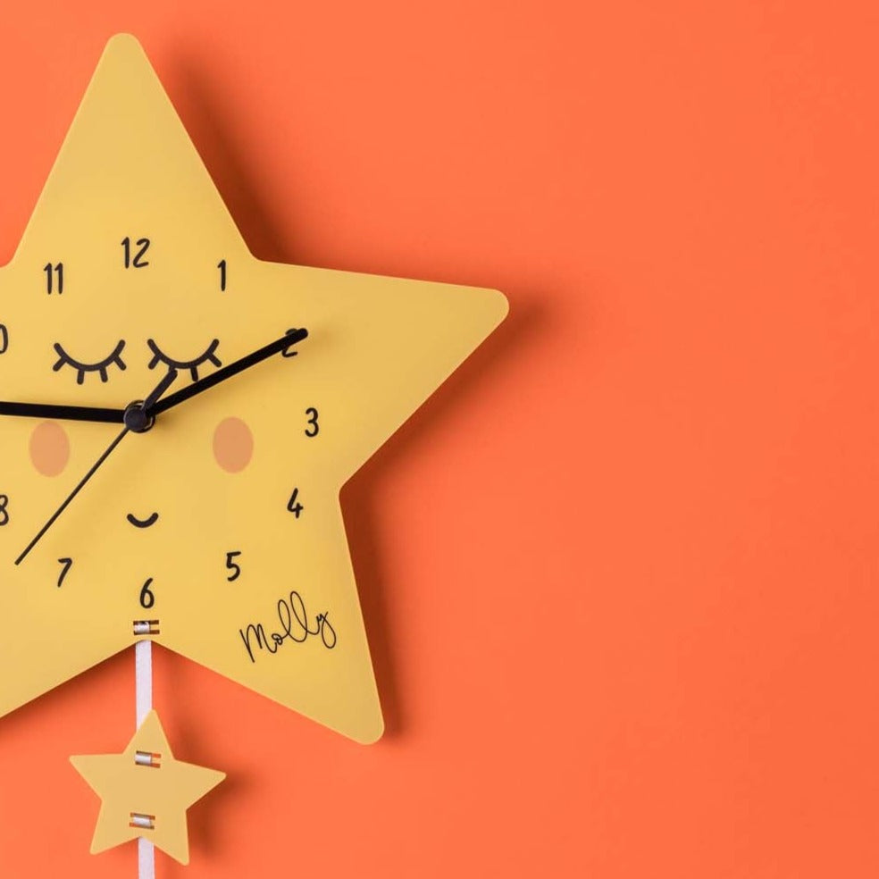 Children's Sleepy Star Matt Bedroom Clock With Name
