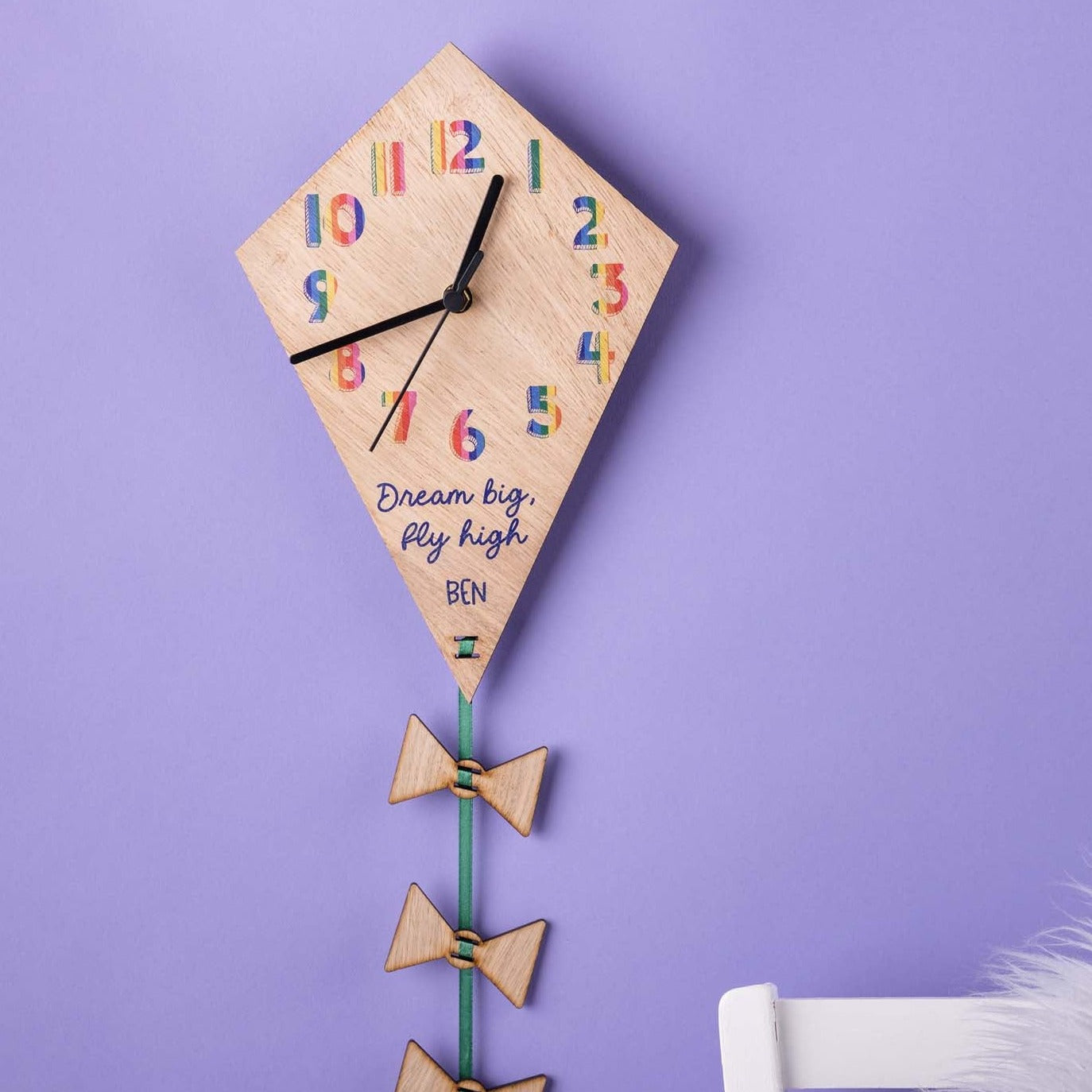 Children's Oak Wood Personalised Kite Wall Clock