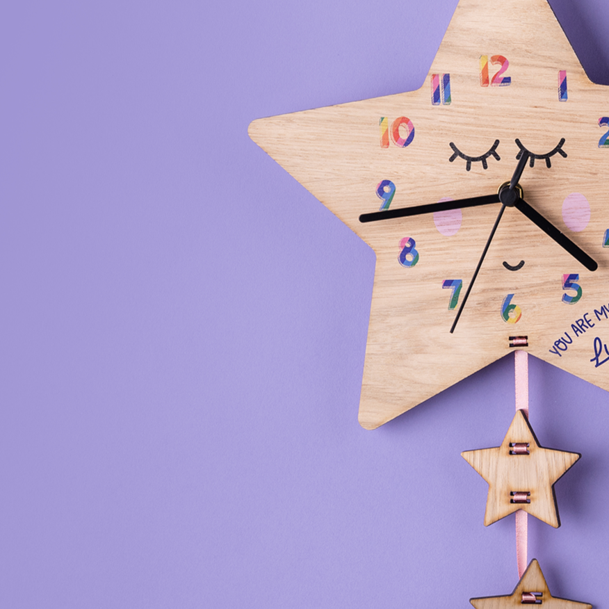 Children's Personalised Oak Wood Sleeping Star Clock