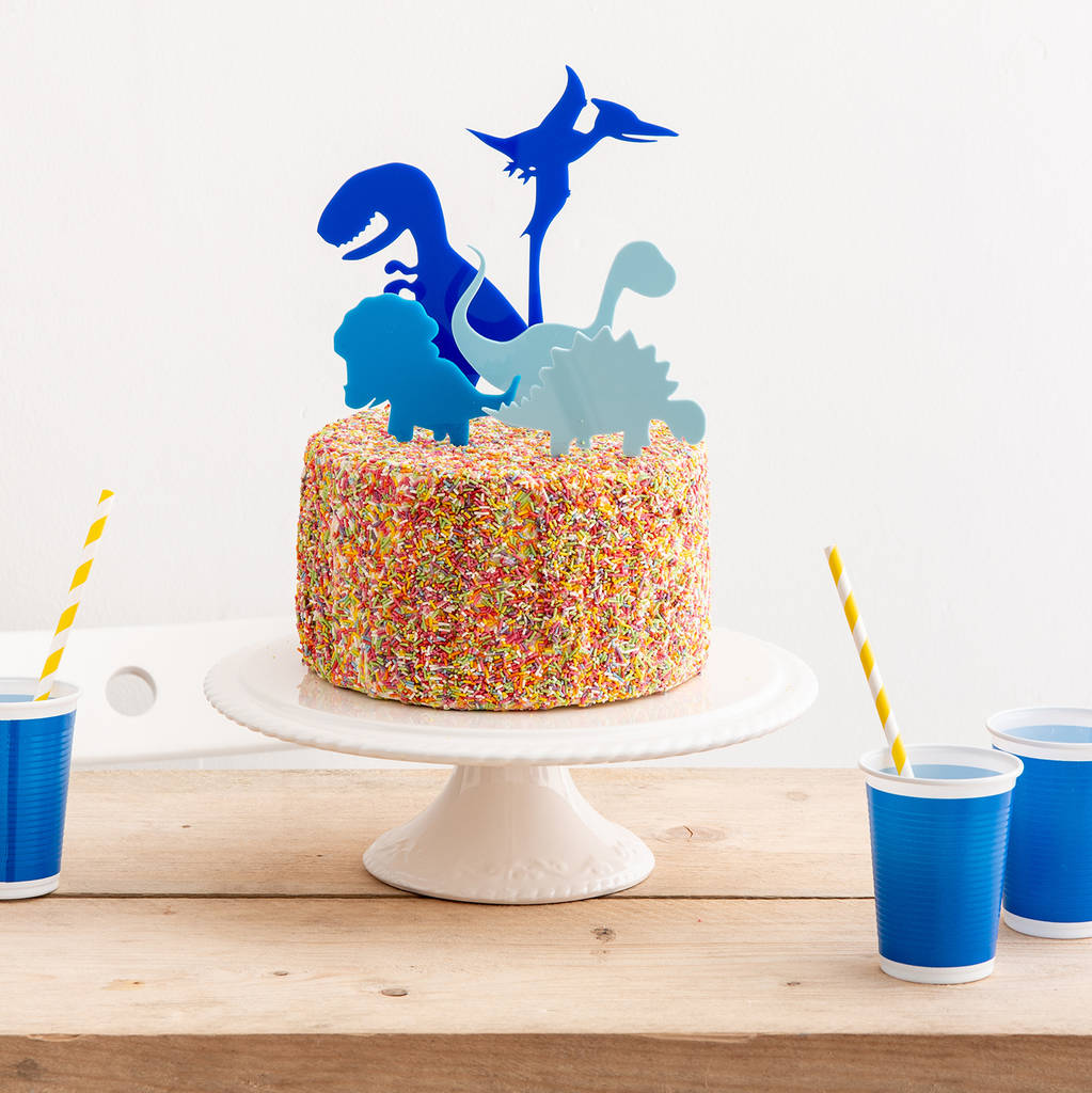 Blue Mini Dinosaurs Party Cake Topper Collection - Funky Laser