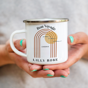 Personalised Bon Voyage Sunset Travel Enamel Mug