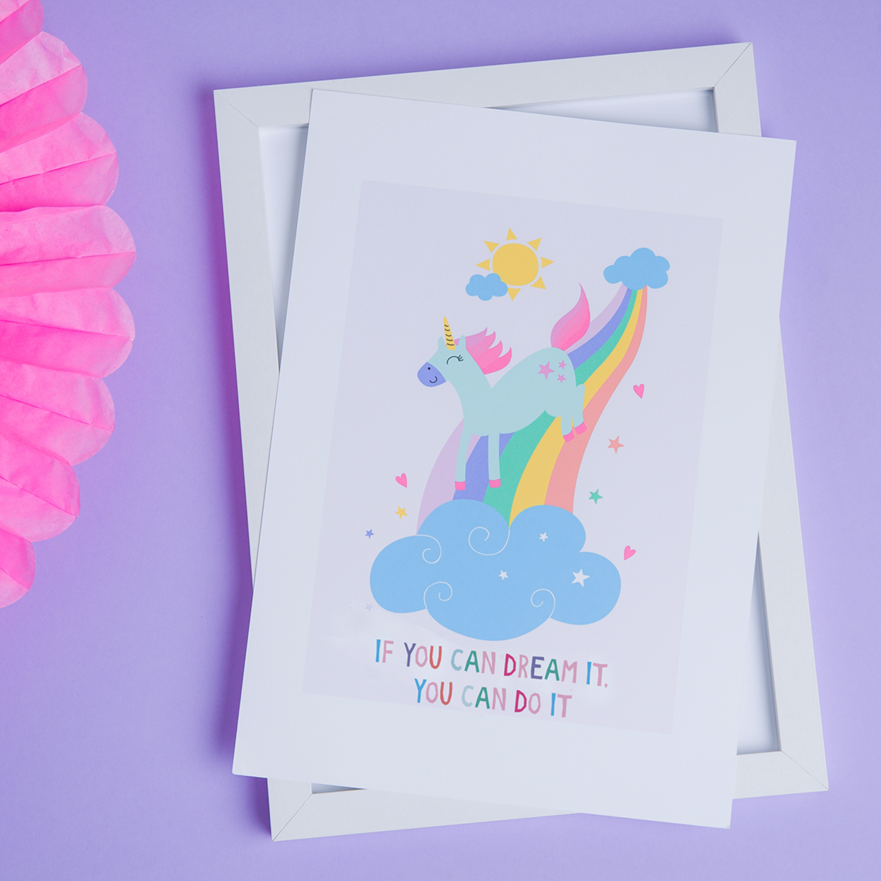 Pastel Unicorn & Rainbow Themed Nursery Bedroom Print