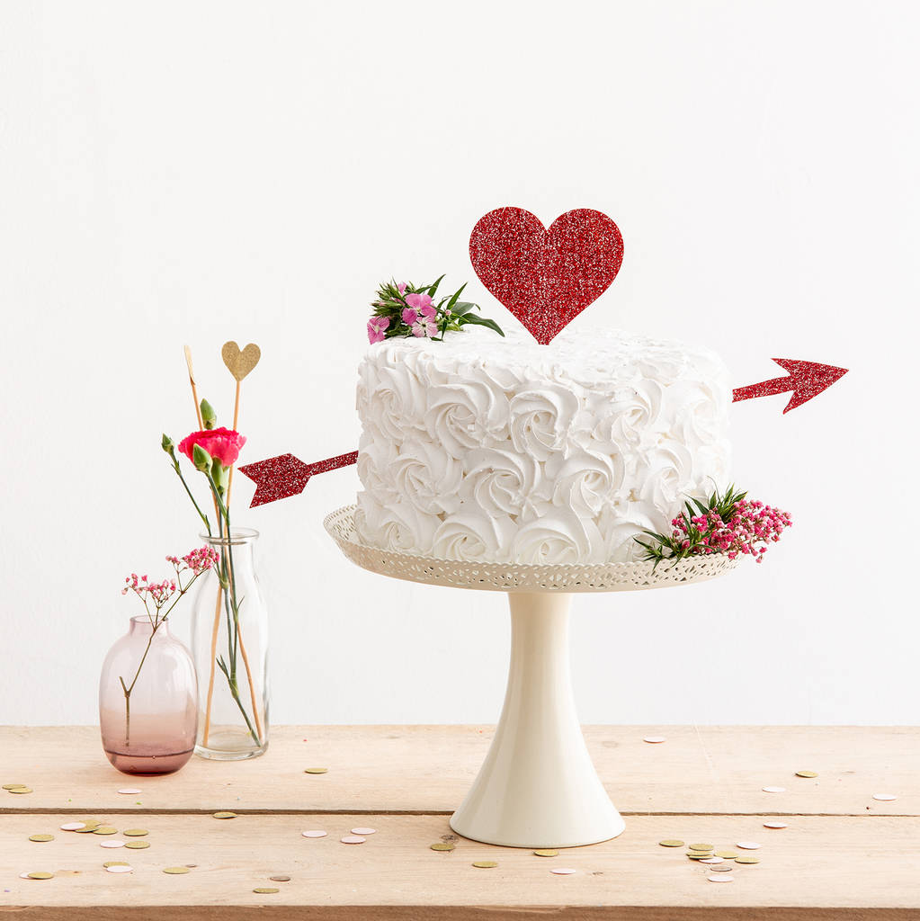 Cupid Heart And Arrow Wedding Party Cake Topper
