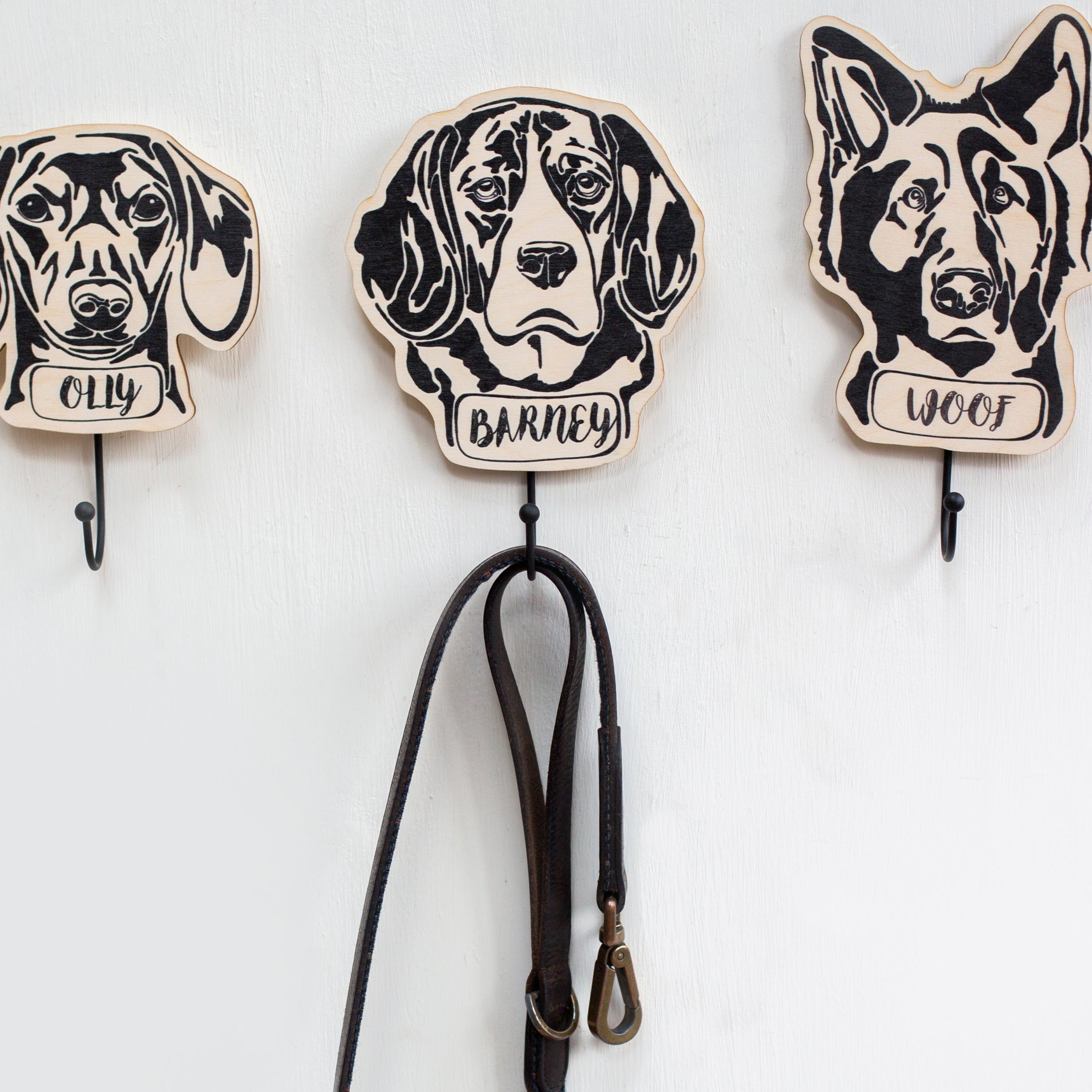 Personalised Wooden Beagle Dog Lead Wall Hook