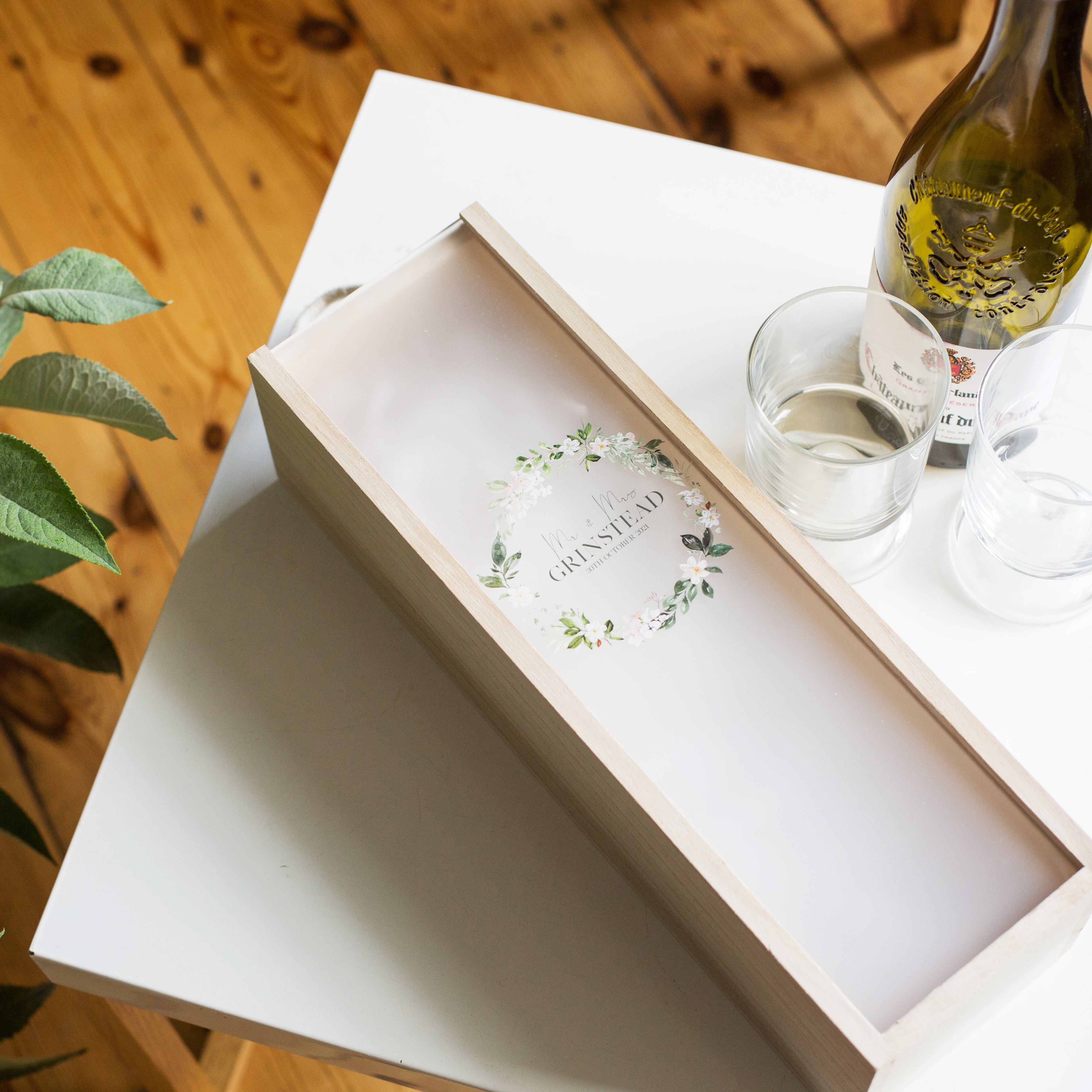 Personalised Floral Wedding Wine Presentation Box