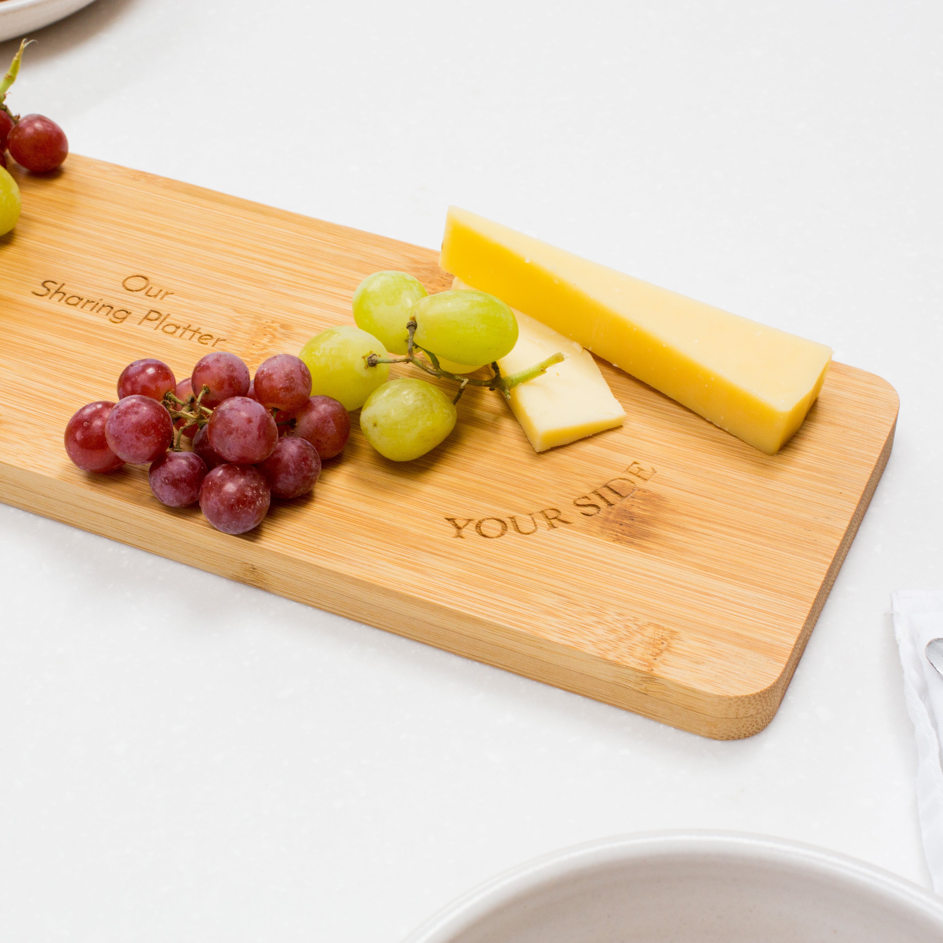 Personalised My Side / Your Side Bamboo Cheese Board