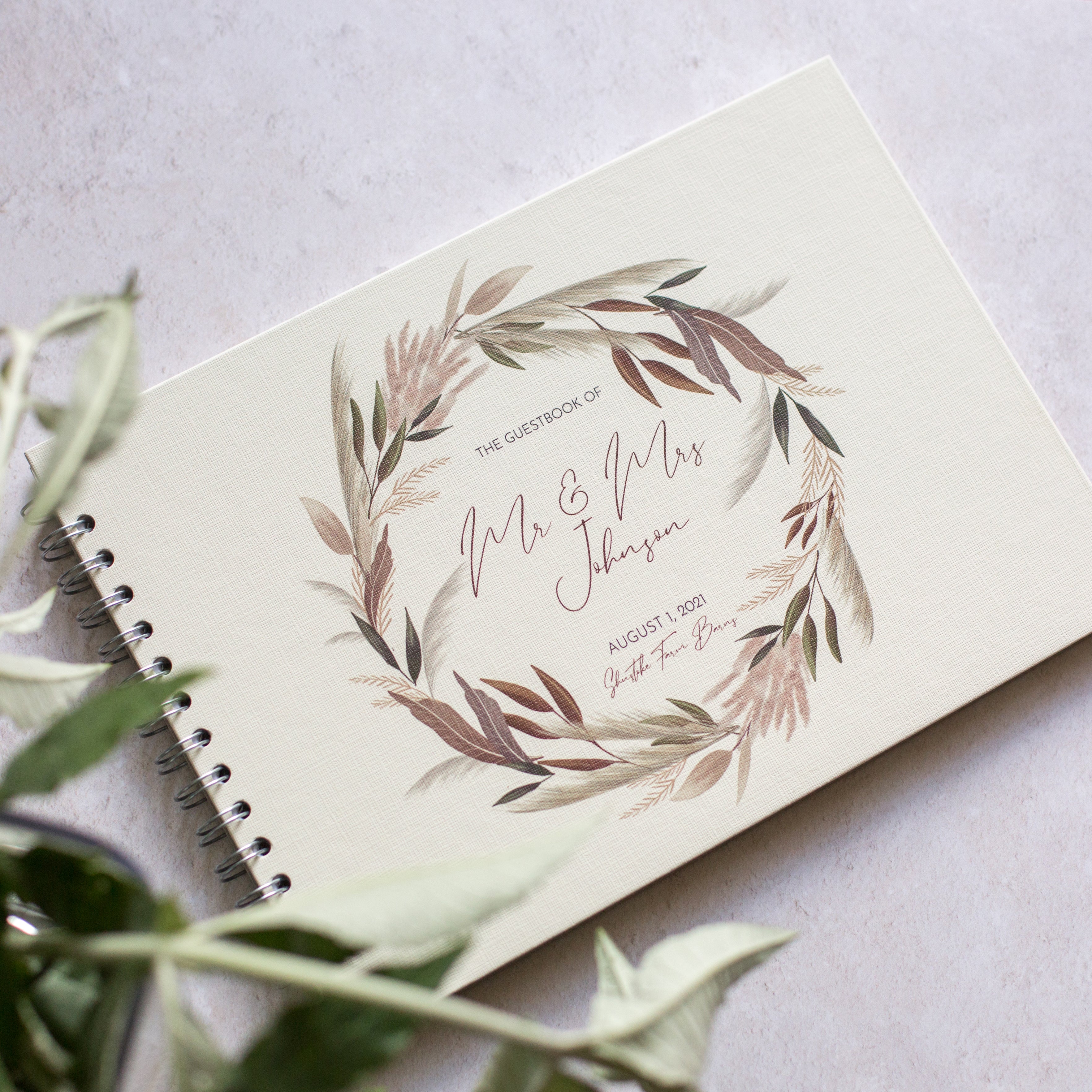 Personalised Pampas Boho Wedding Guest Book