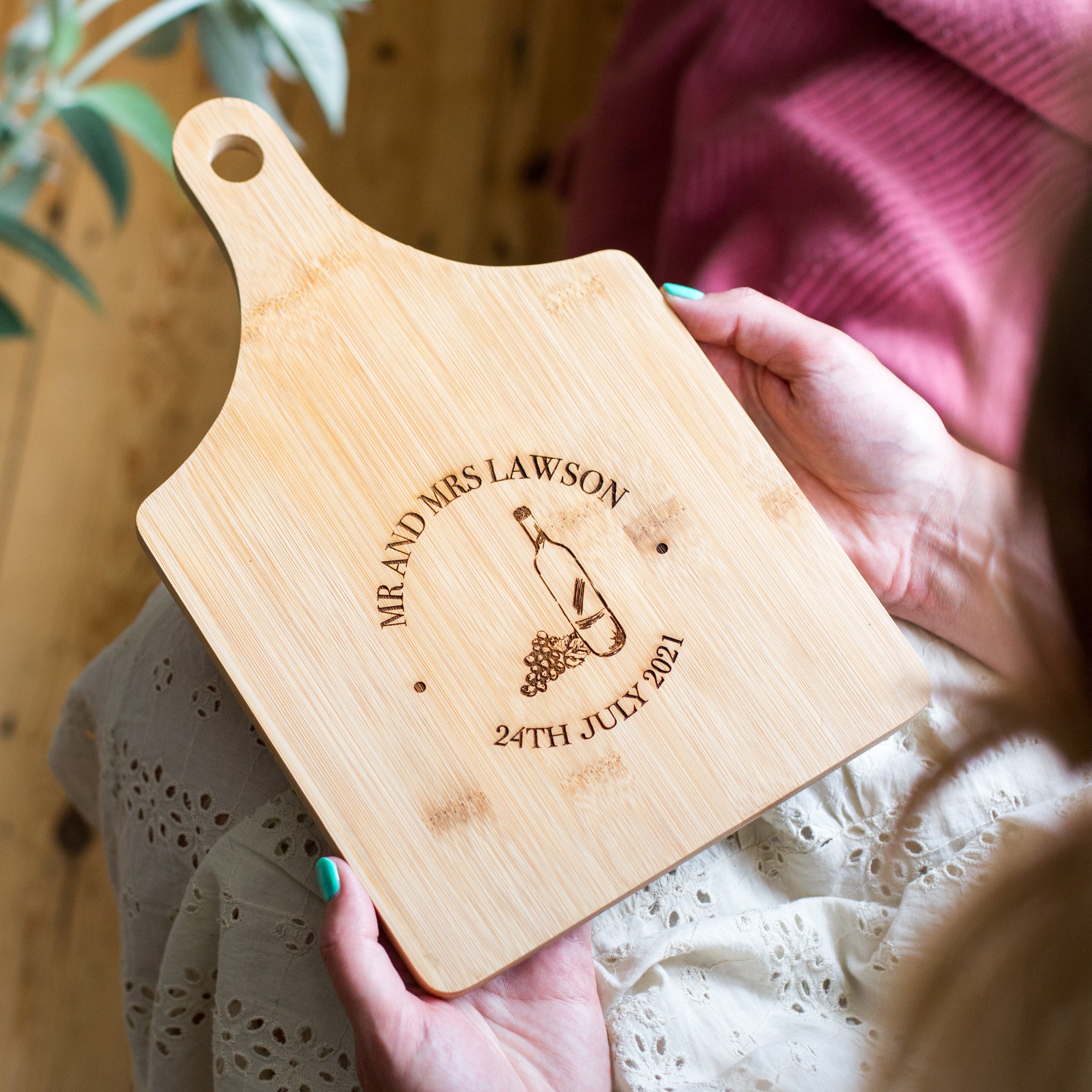 Wine And Grapes Couples Bamboo Paddle Sharing Board