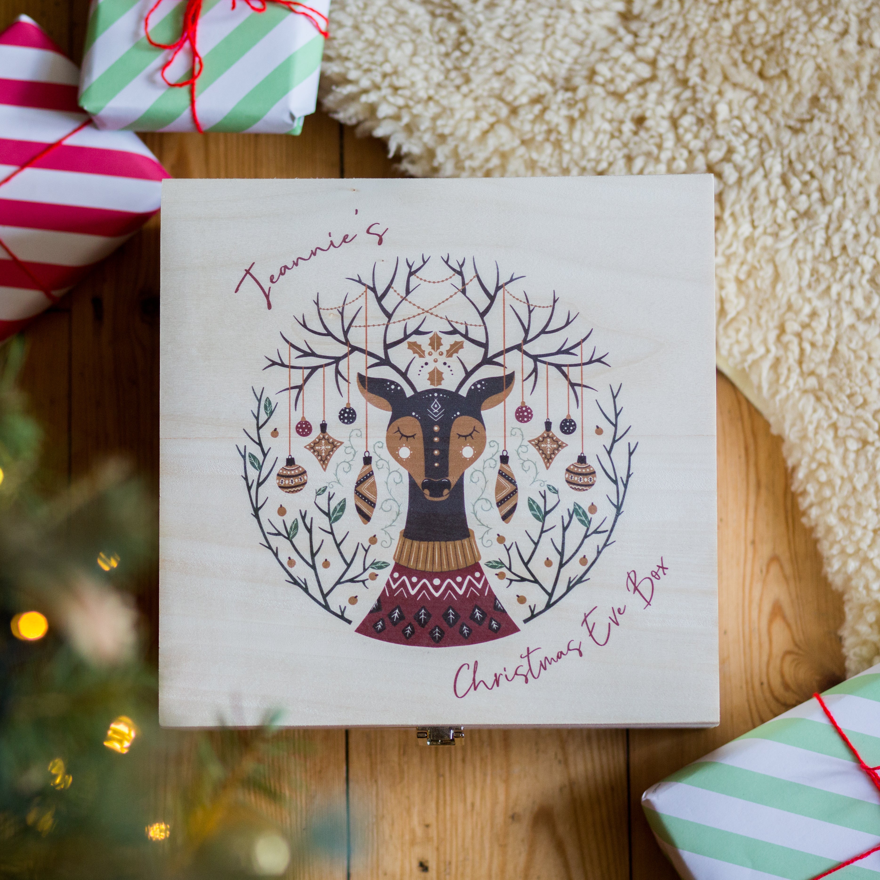 Personalised Reindeer Christmas Eve Wooden Box