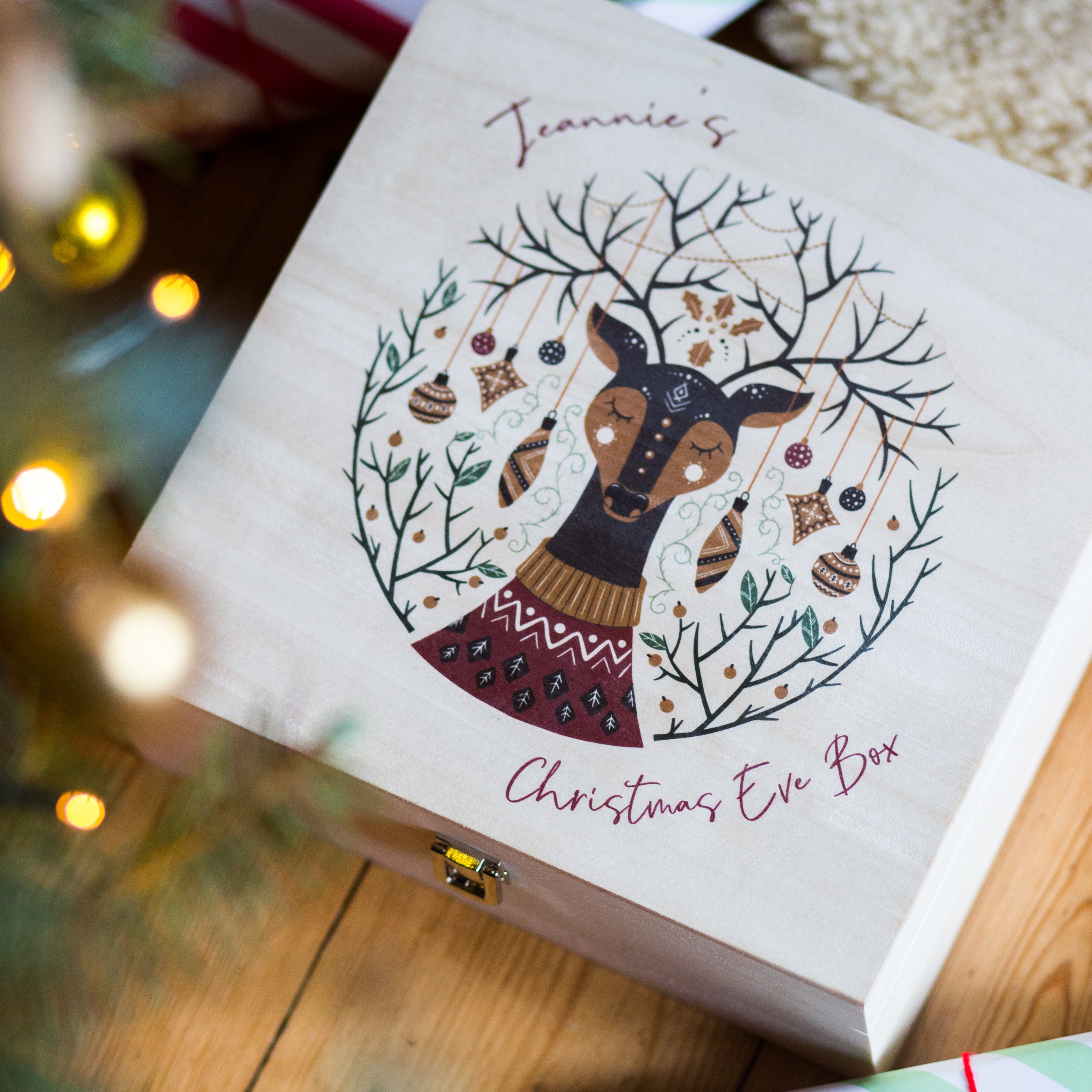 Personalised Reindeer Christmas Eve Wooden Box