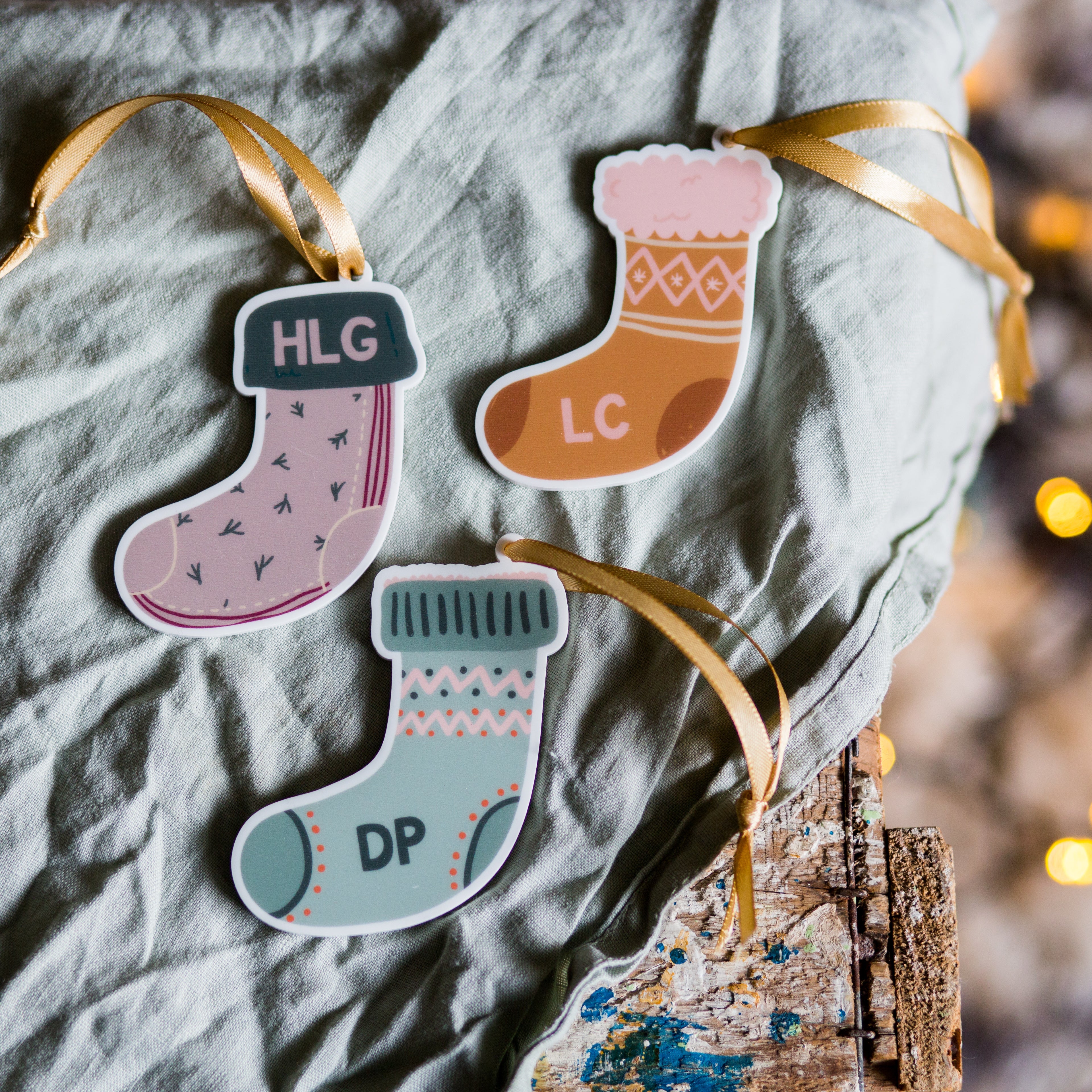 Set Of Three Christmas Stocking Tree Decorations
