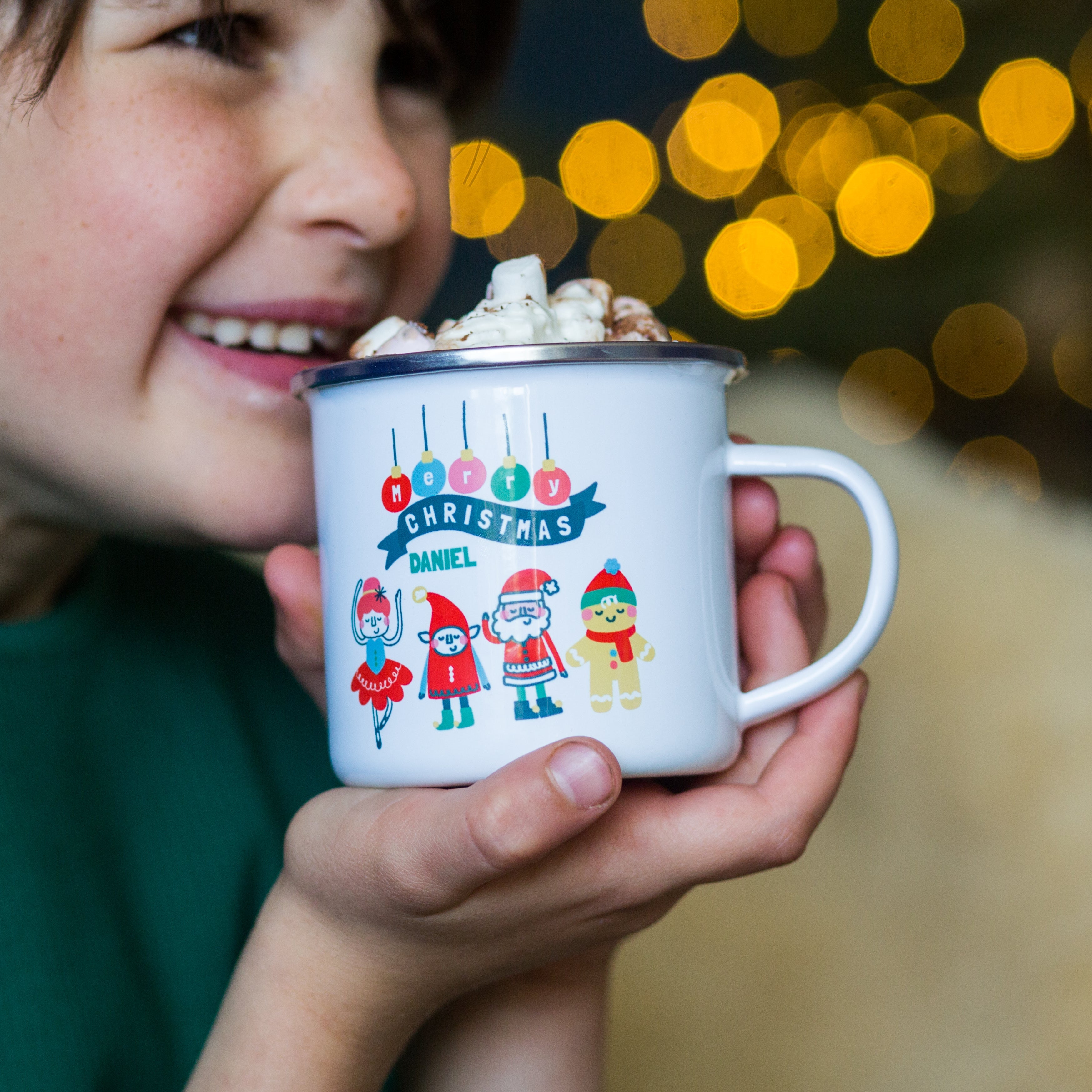 Personalised Kids Christmas Characters Enamel Mug