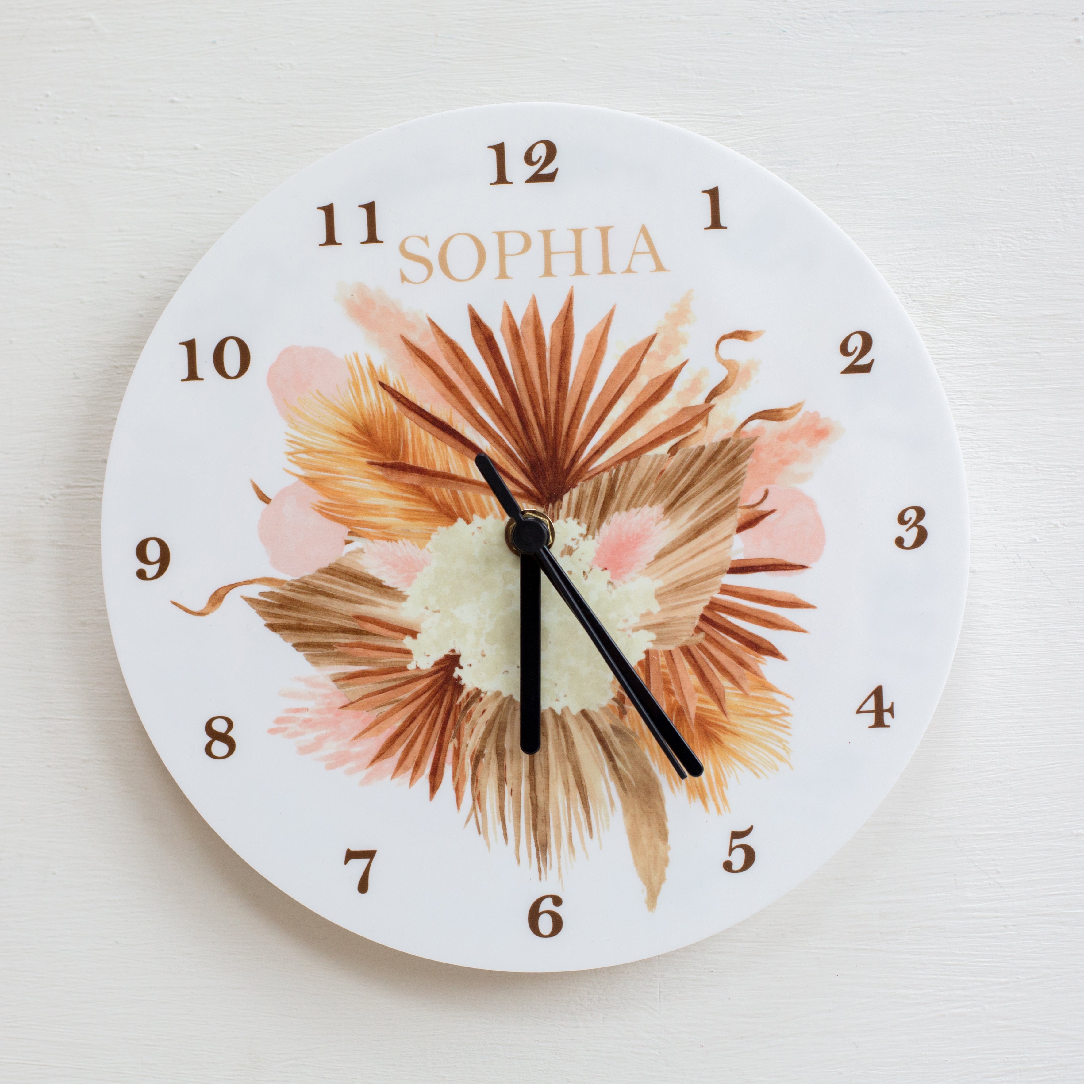 Dried Foliage And Pampas Personalised Wall Clock