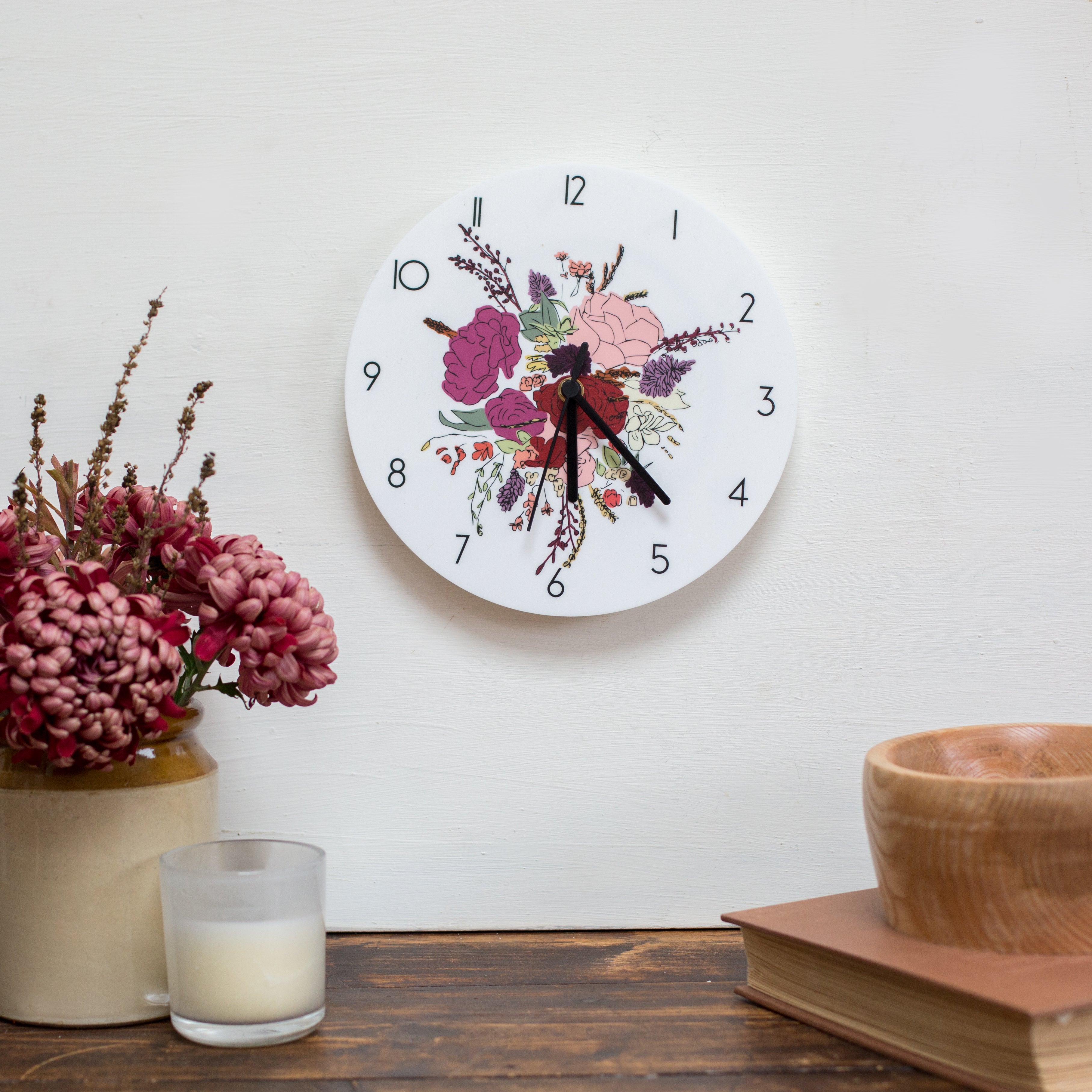 Floral Bouquet Acrylic Wall Clock