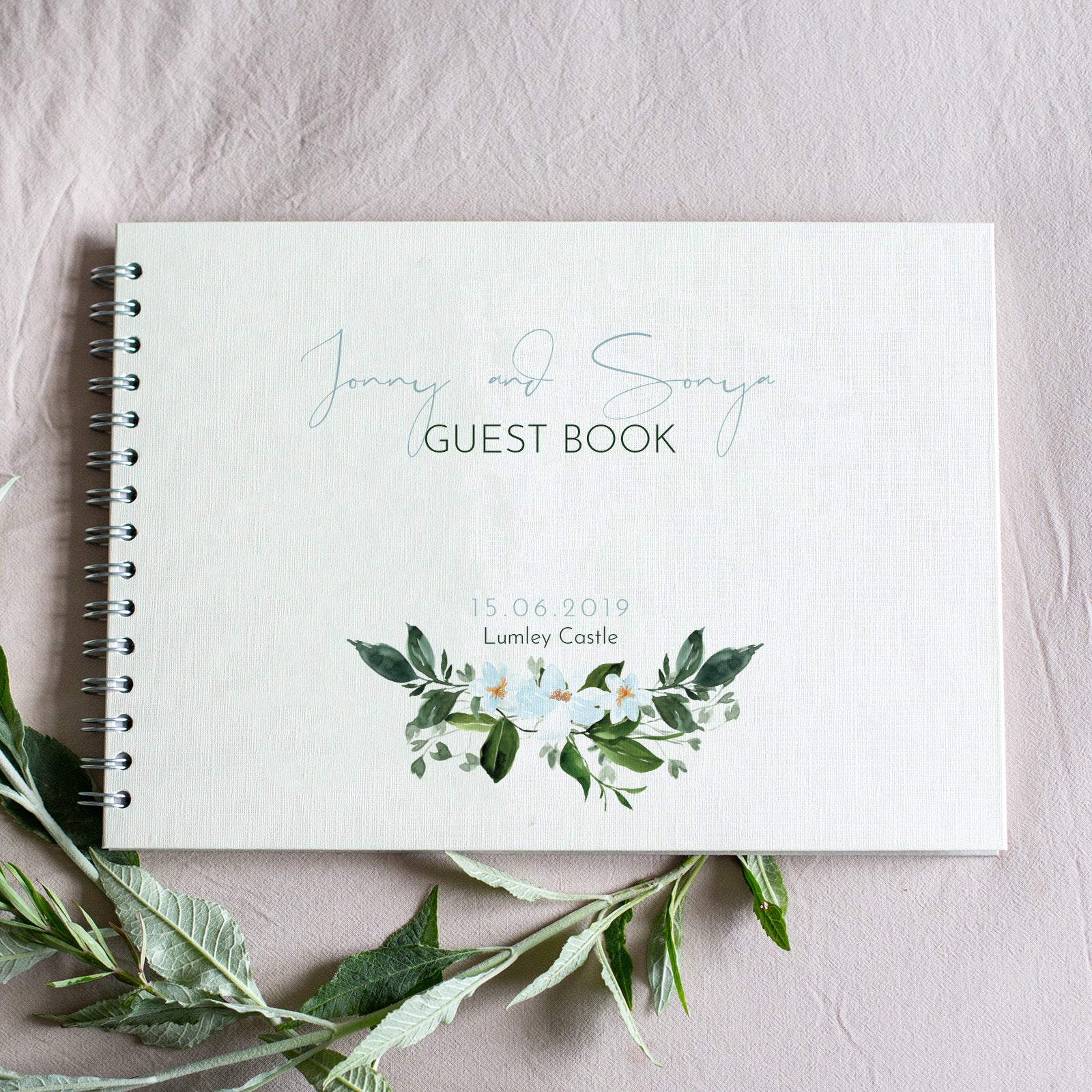 Personalised Blue Floral Wedding Guest Book