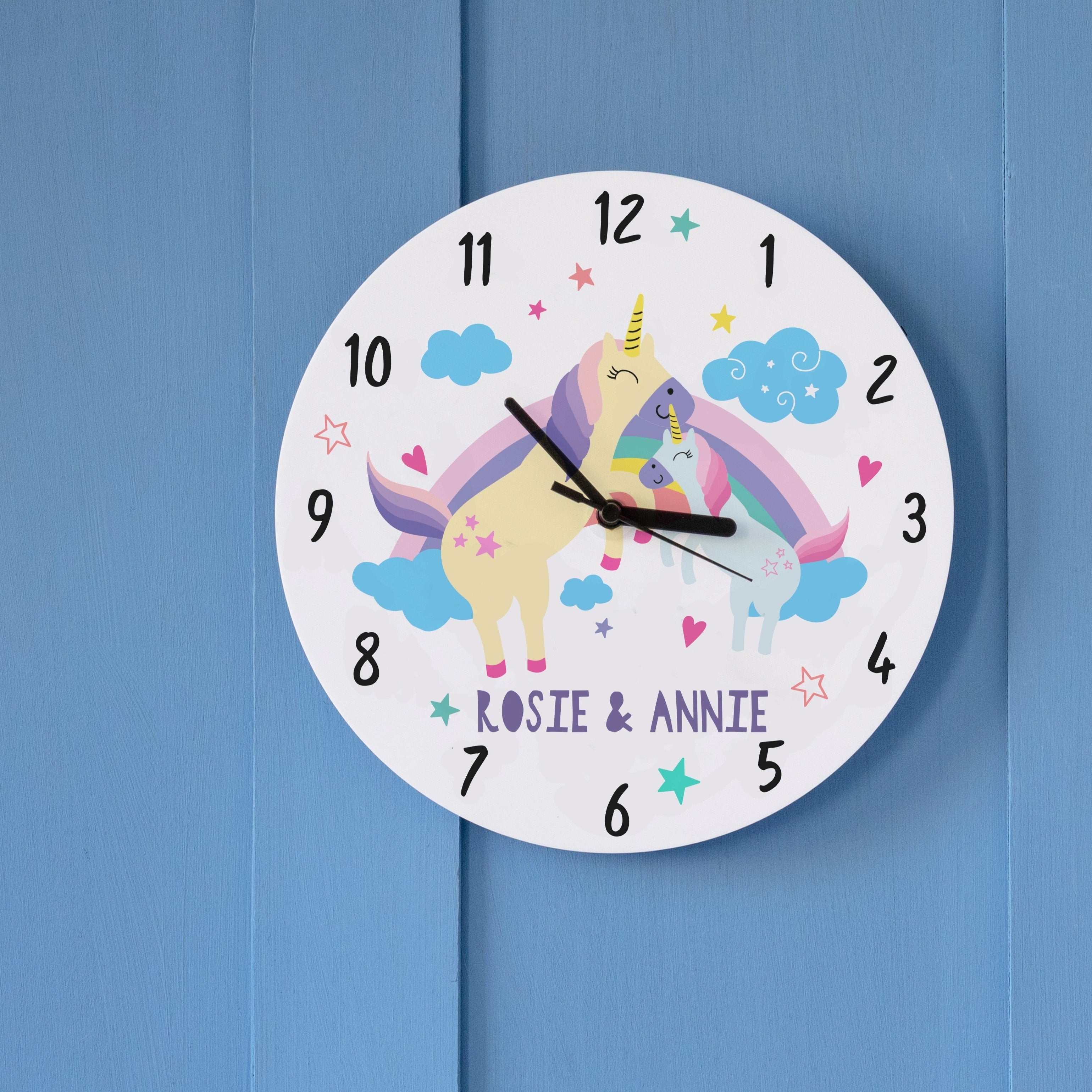Personalised Hugging Unicorns Bedroom Clock