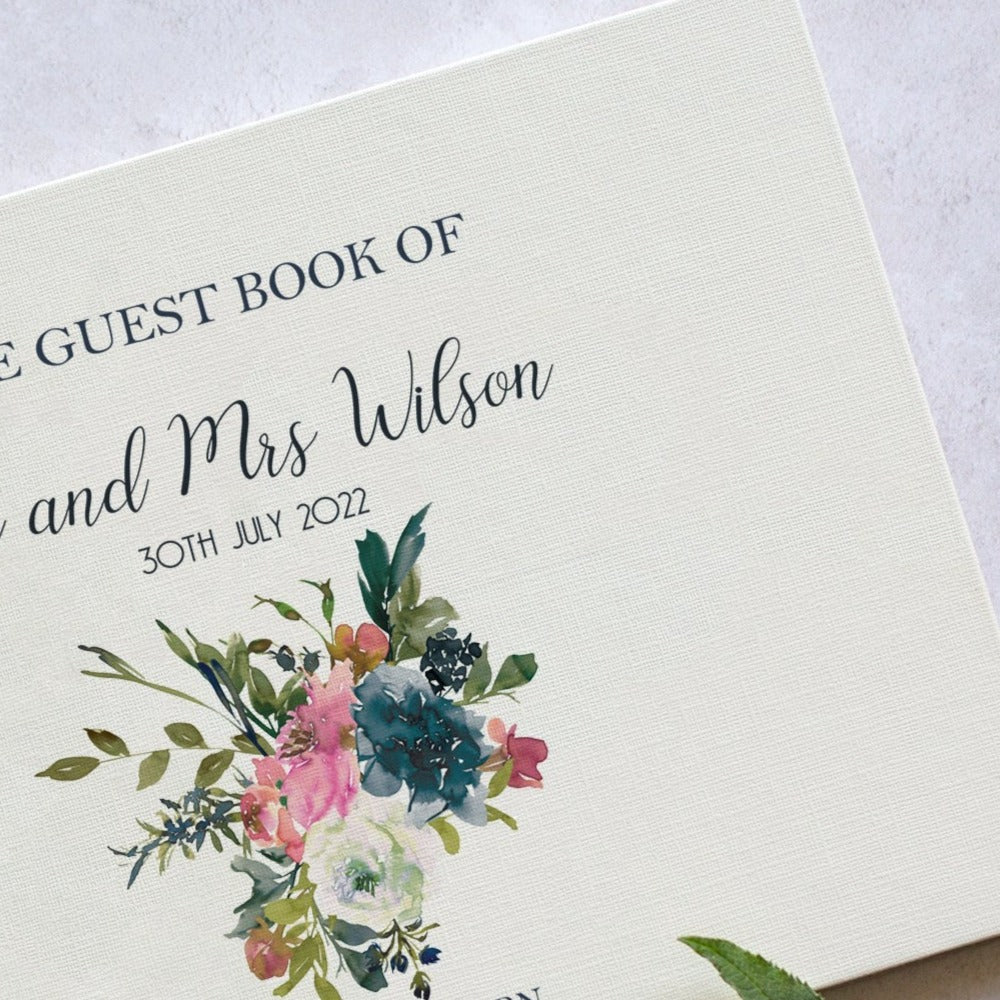 Hydrangea And Roses Floral Wedding Guest Book