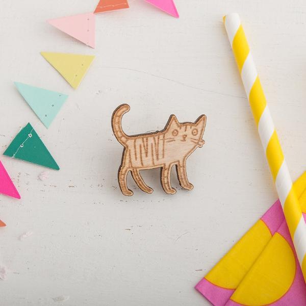 Little Wooden Cat Pin