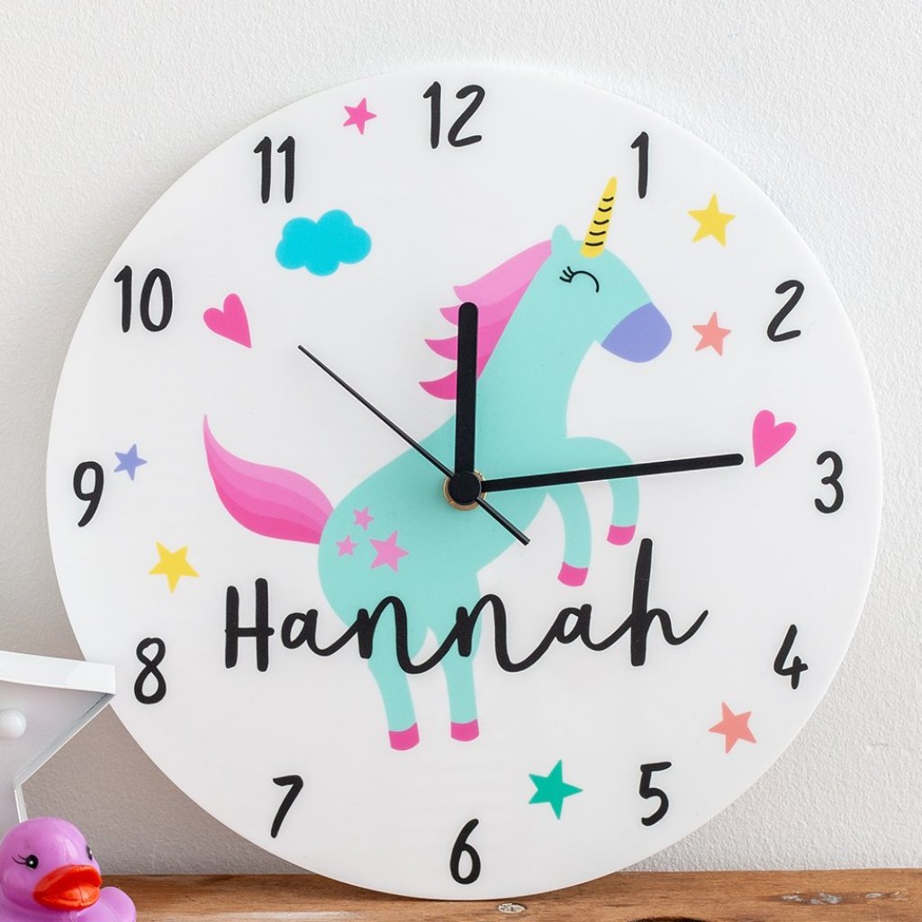 Girl's Unicorn Themed Personalised Clock