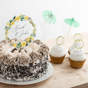 Personalised Summer Floral Couples Name Cake Topper Set