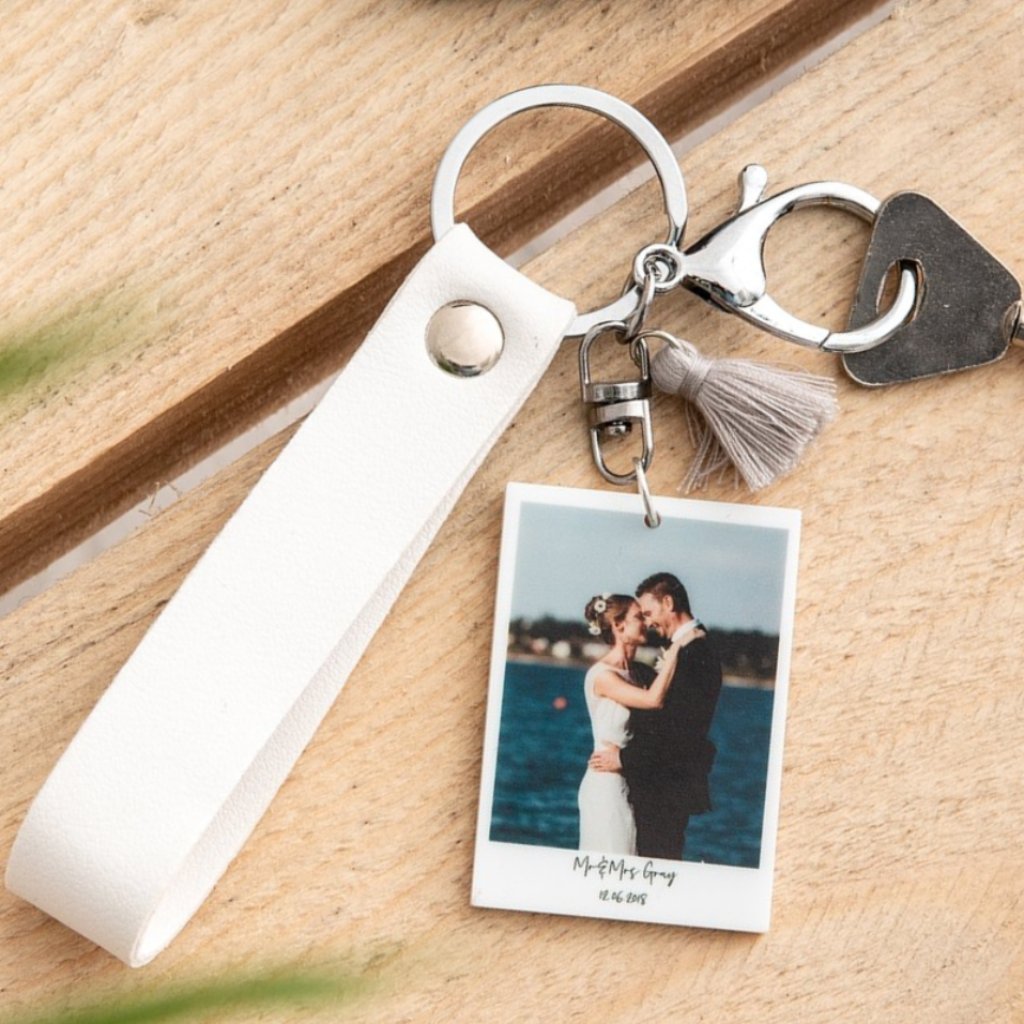 Personalised Wedding Couples Photograph Keyring - Funky Laser