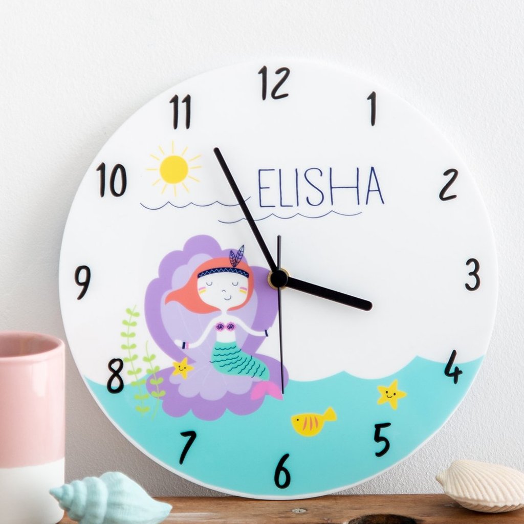 Girl's Mermaid Themed Personalised Clock - Funky Laser