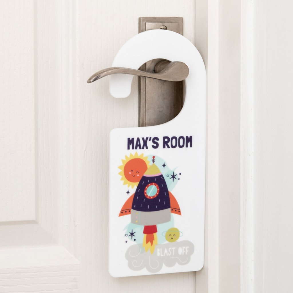 Personalised Boy's Space Bedroom Hanging Door Sign - Funky Laser