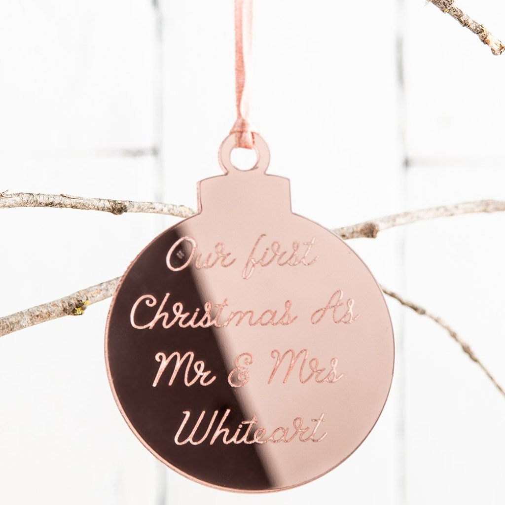 Personalised Engraved Rose Gold Christmas Bauble - Funky Laser