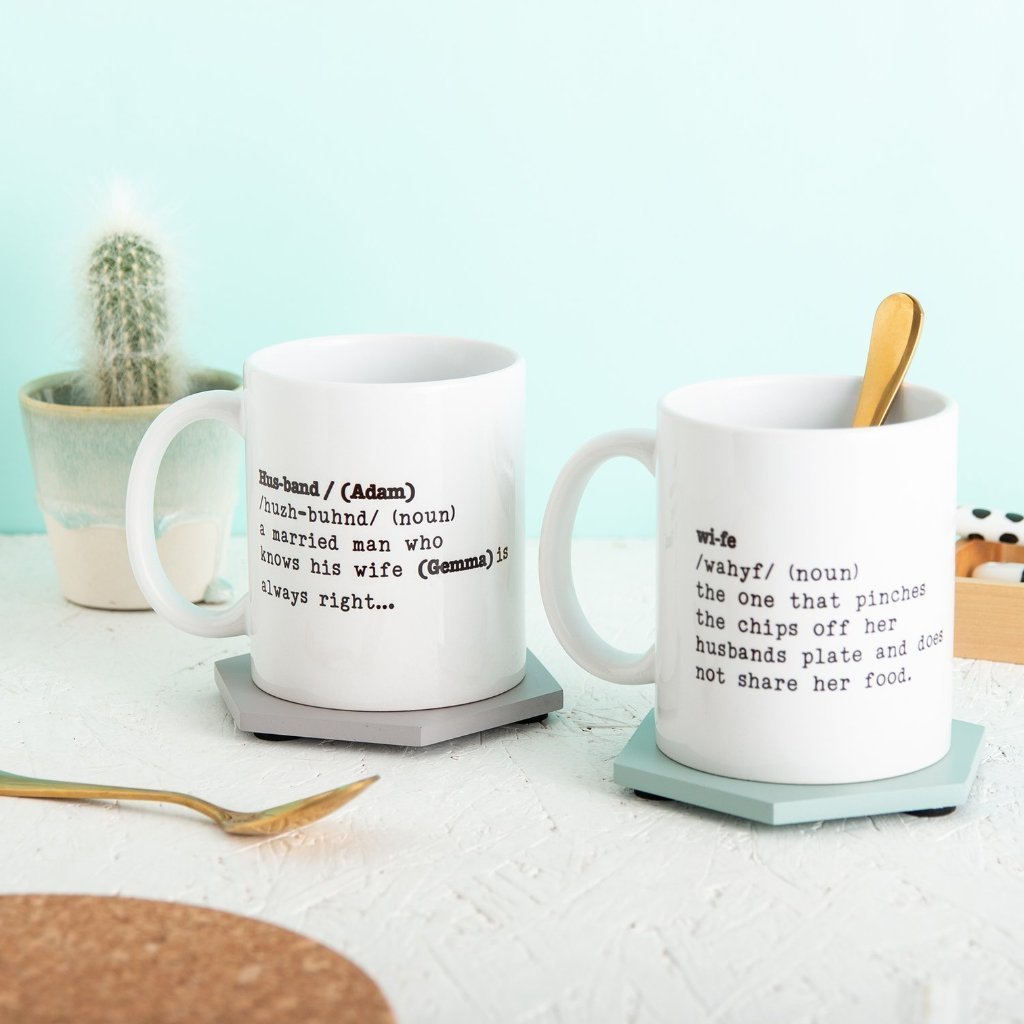 Personalised Husband And Wife Definition Mug Gift Set - Funky Laser