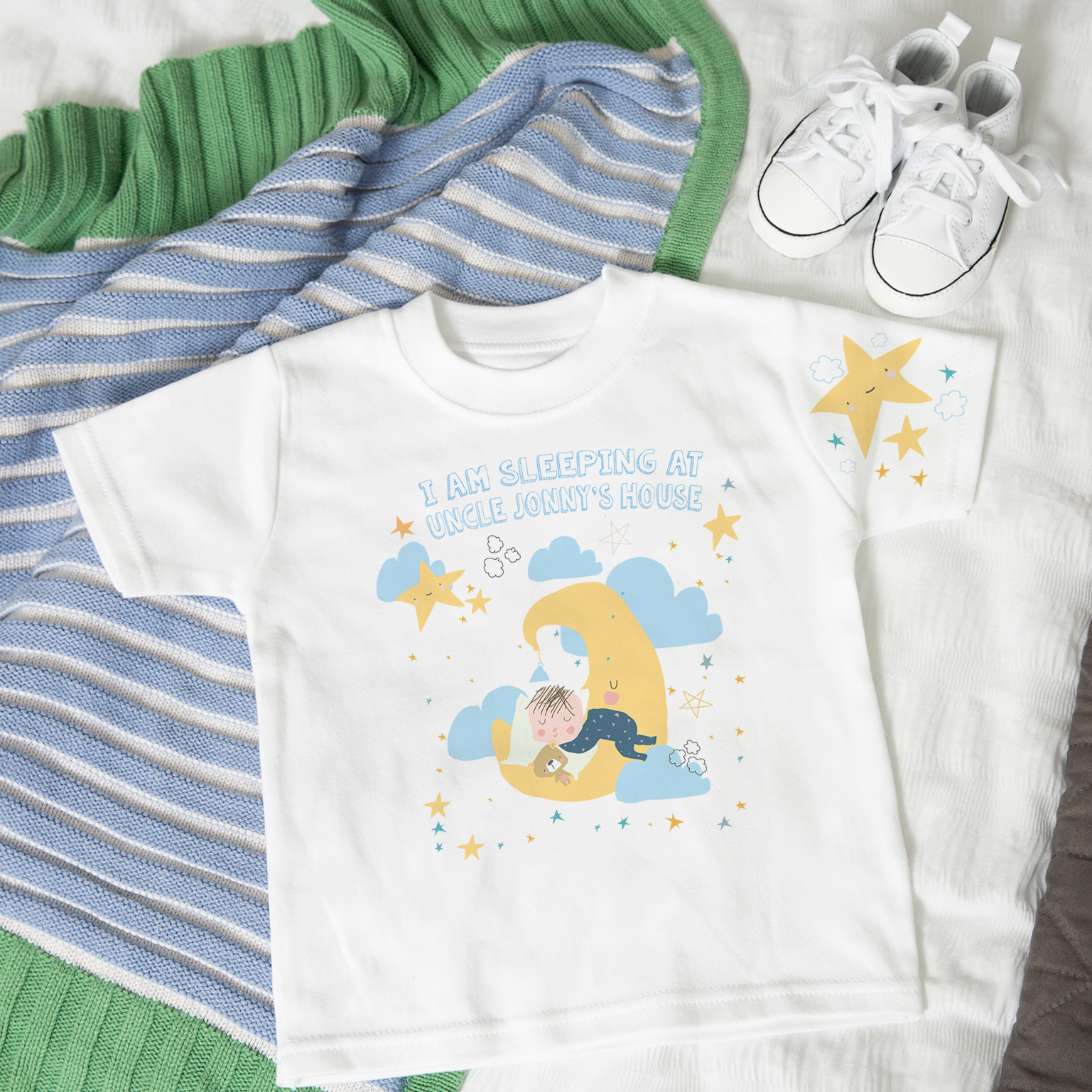 Personalised Moon And Star Sleeping Baby Boy T Shirt