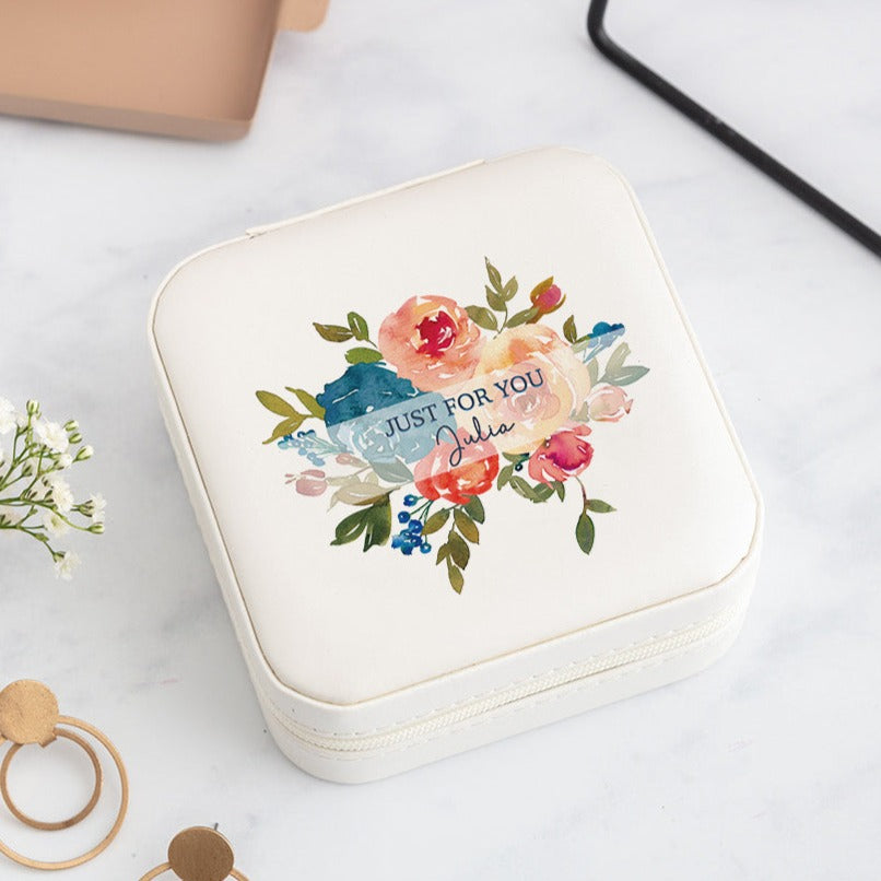 Personalised Peach And Navy Roses Travel Jewellery Box