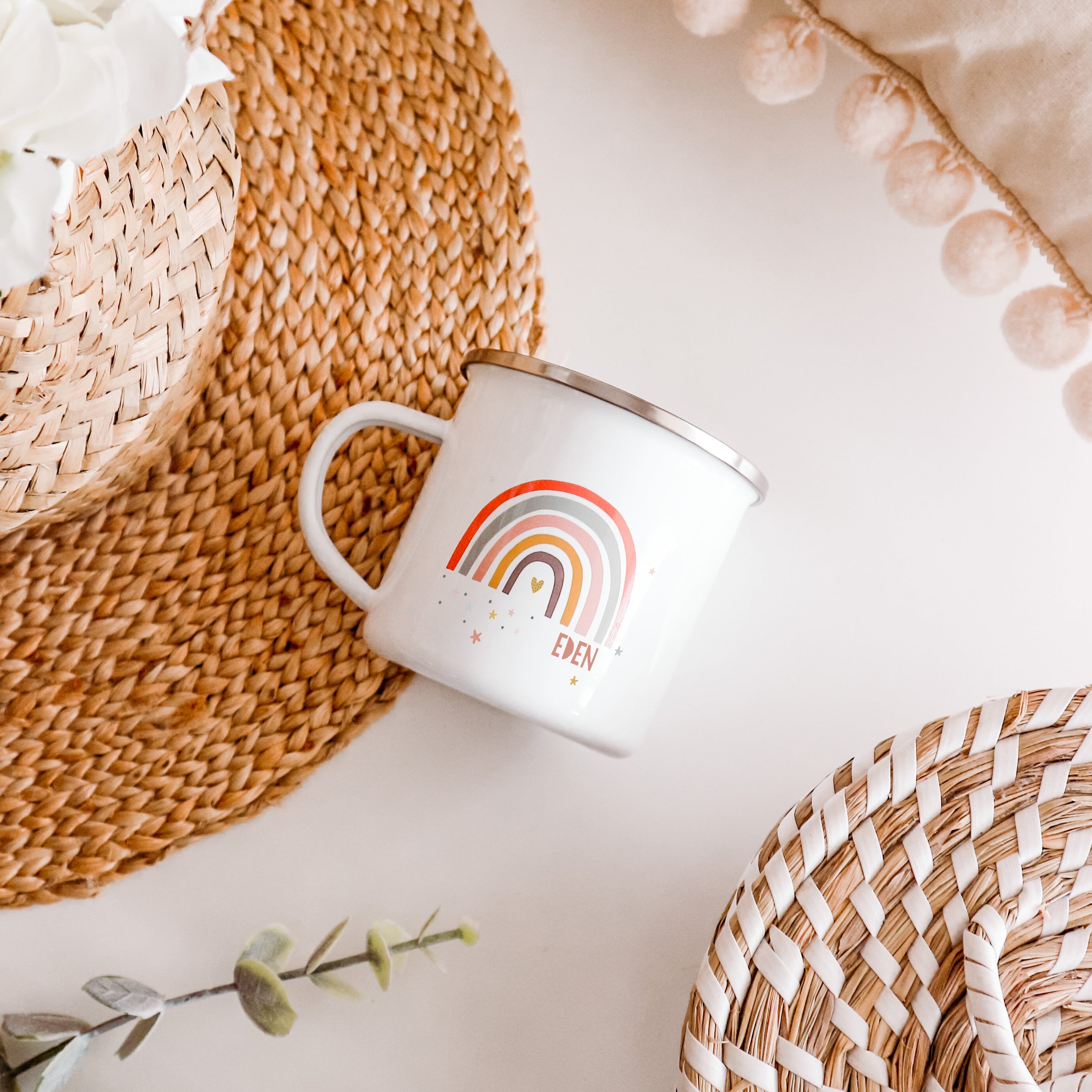 Personalised Children's Modern Earth Rainbow Enamel Mug