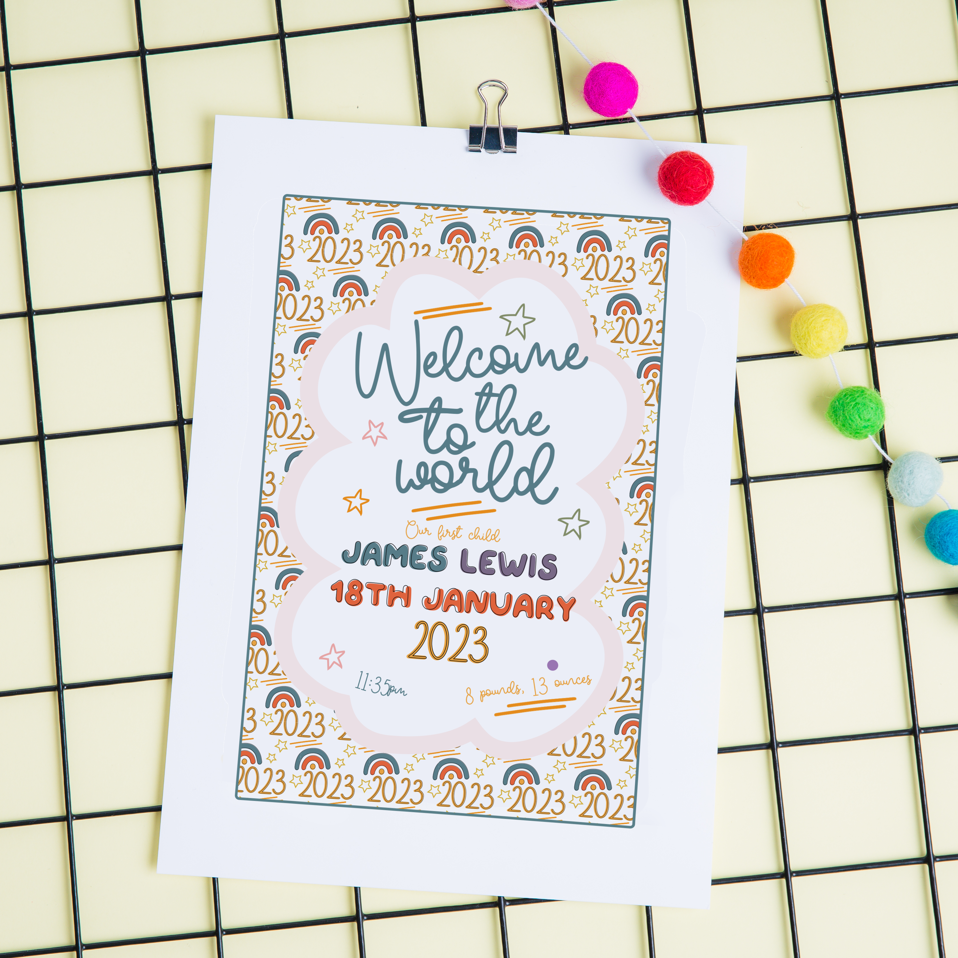 Welcome To The World Baby Birth Date Nursery Print