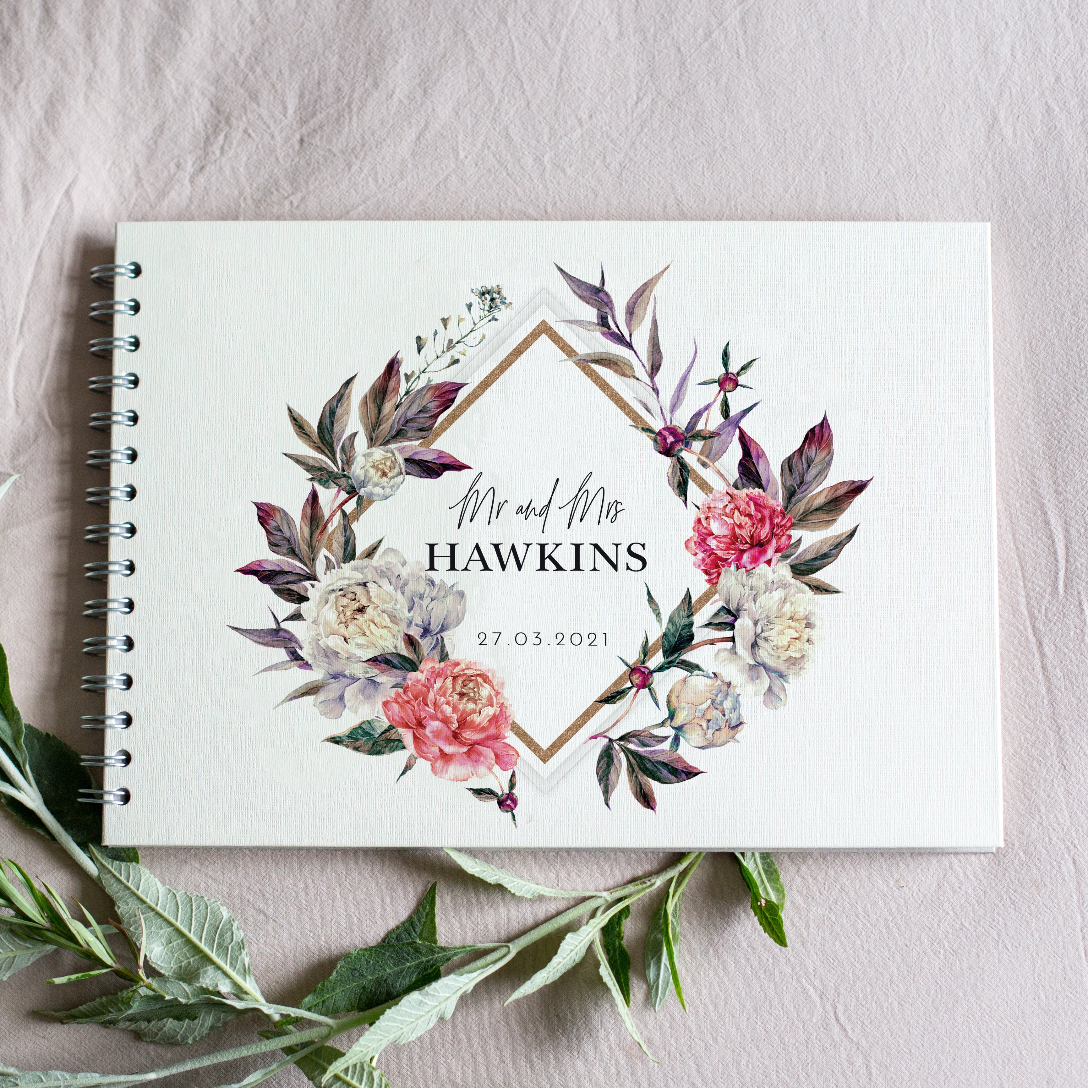 Personalised Peony Frame Wedding Guest Book