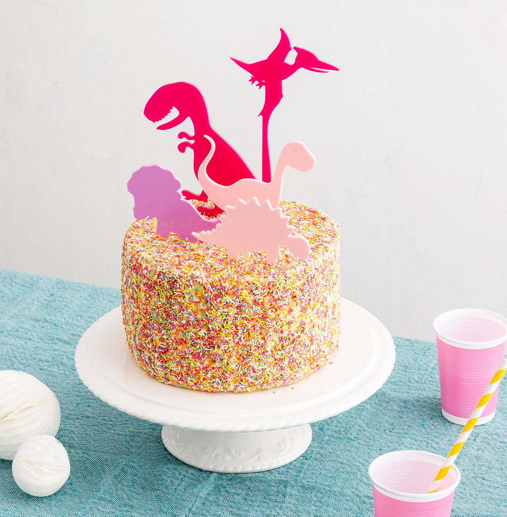 Pink Mini Dinosaurs Party Cake Topper Collection - Funky Laser