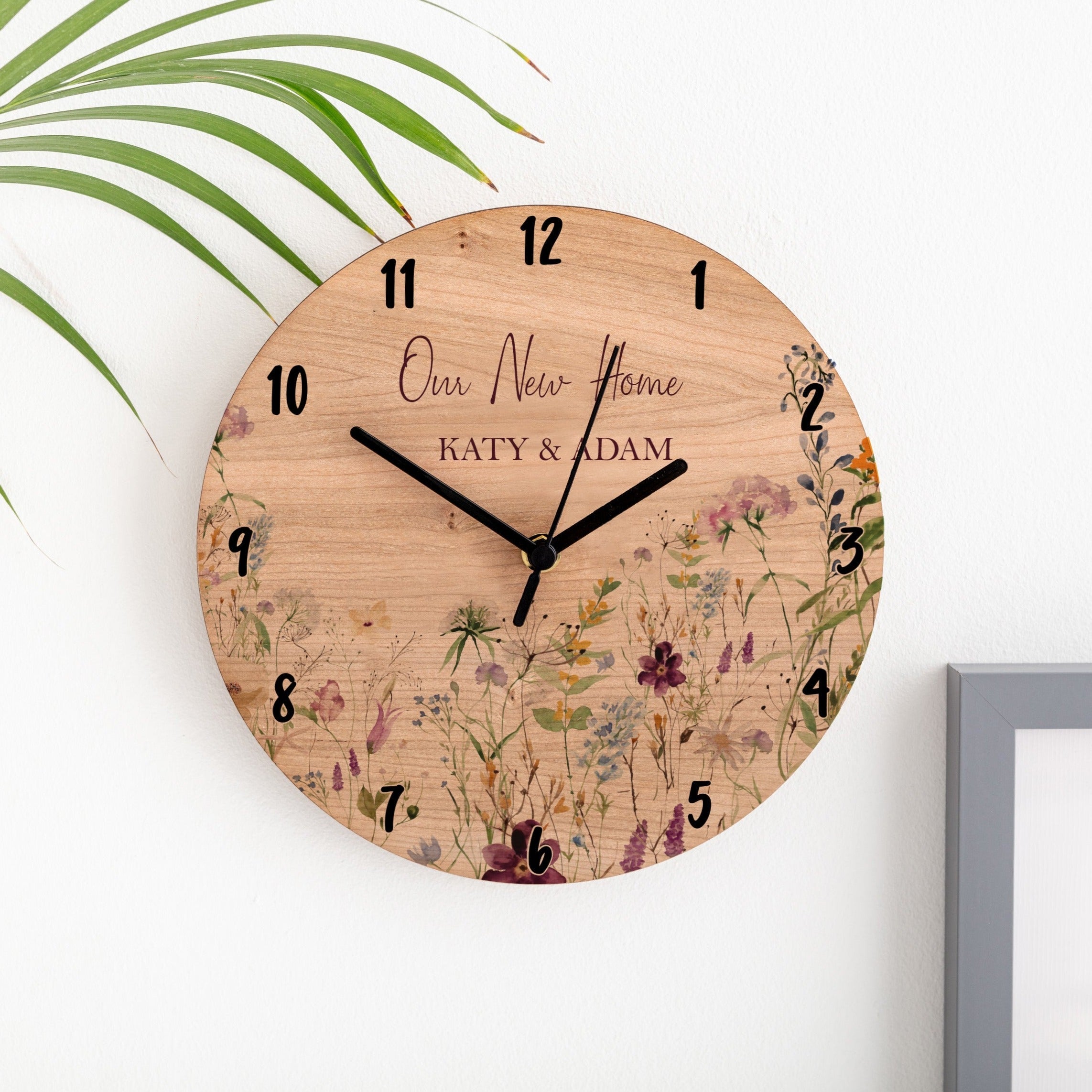 Wildflowers Personalised Family Home Cherry Wood Clock