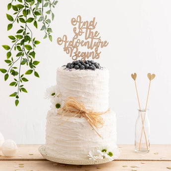 And So The Adventure Begins Script Cake Topper