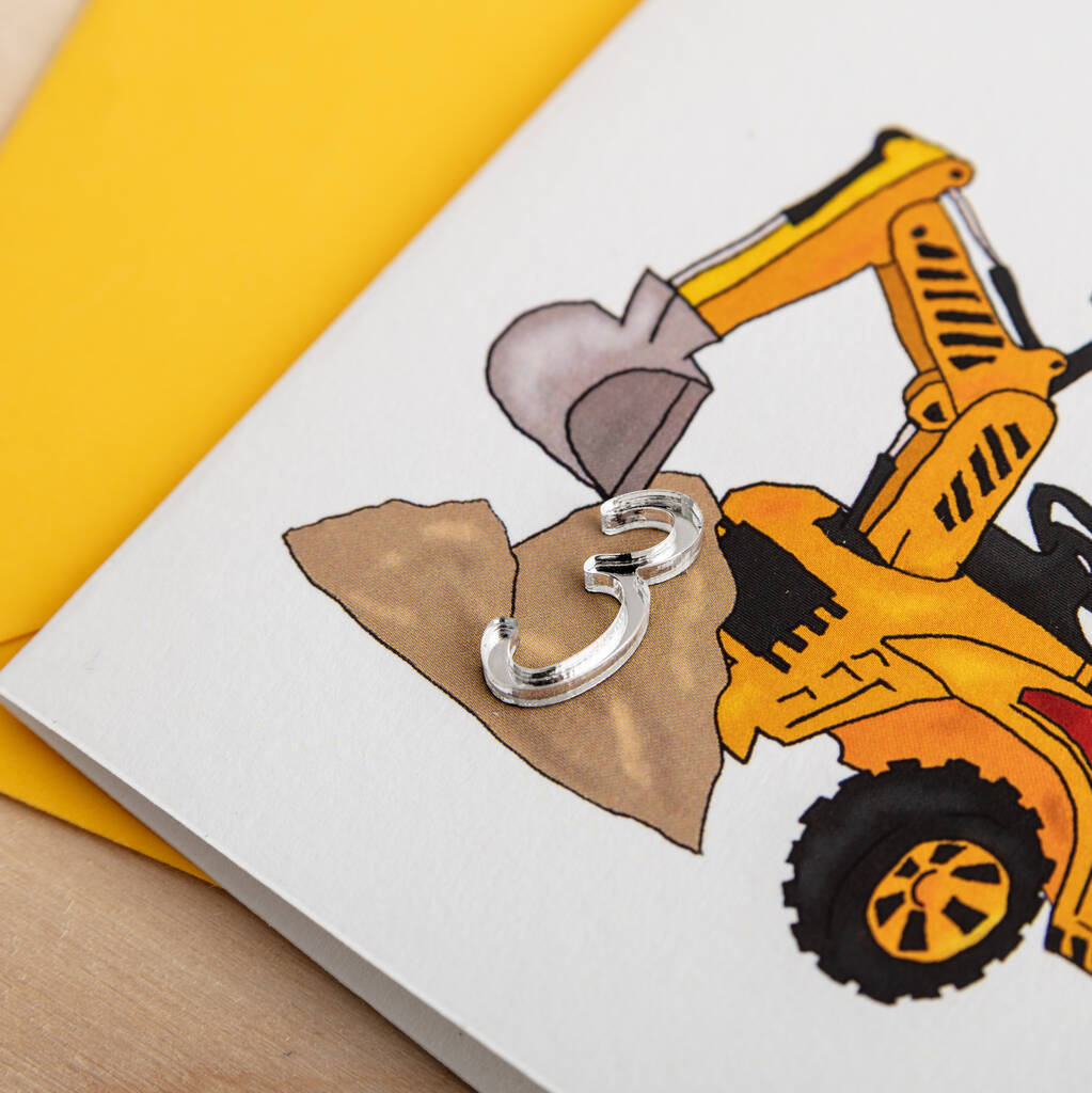 Personalised Digger Birthday Card With 3D Age