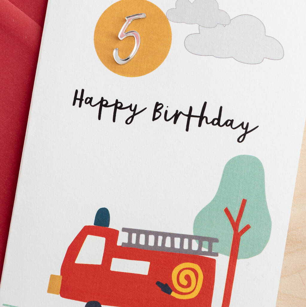 Personalised Red Fire Truck Birthday Card With 3D Age