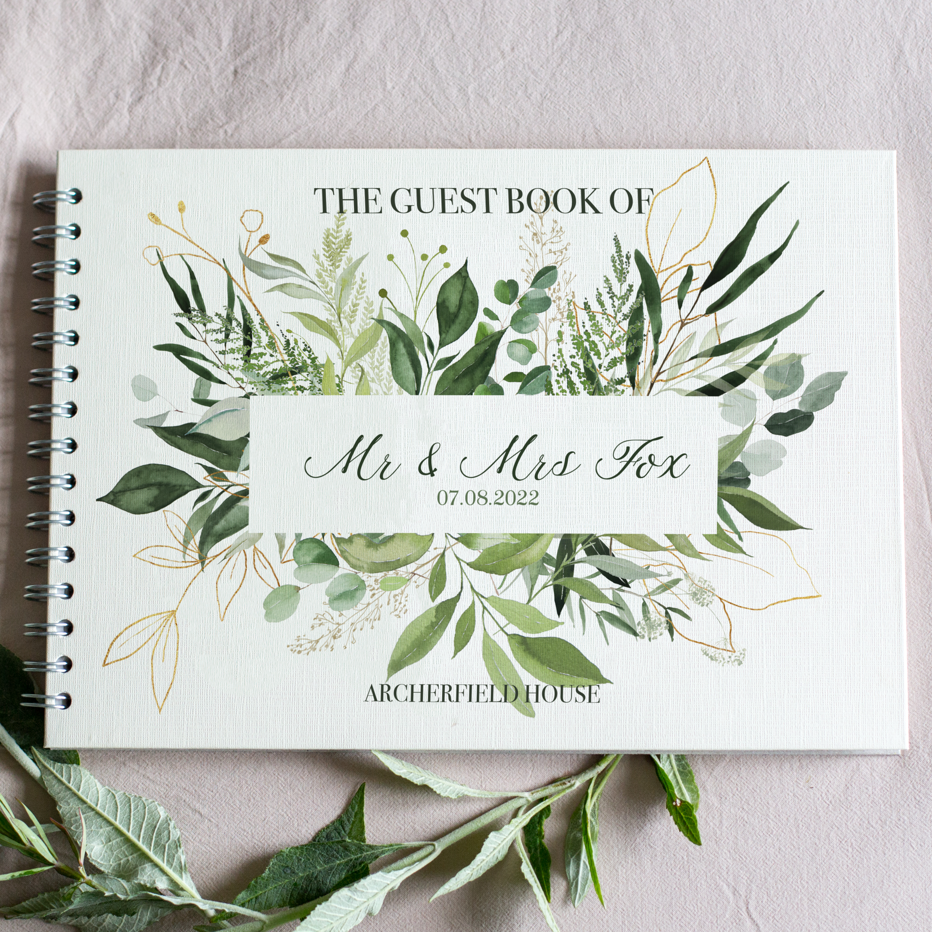 Personalised Greenery Botanic Wedding Guest Book