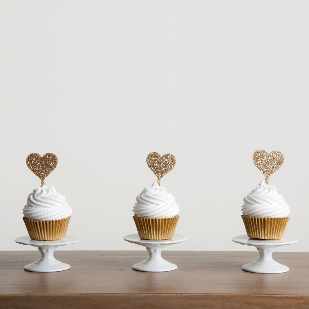 Set of Six Love Heart Cupcake Decorations