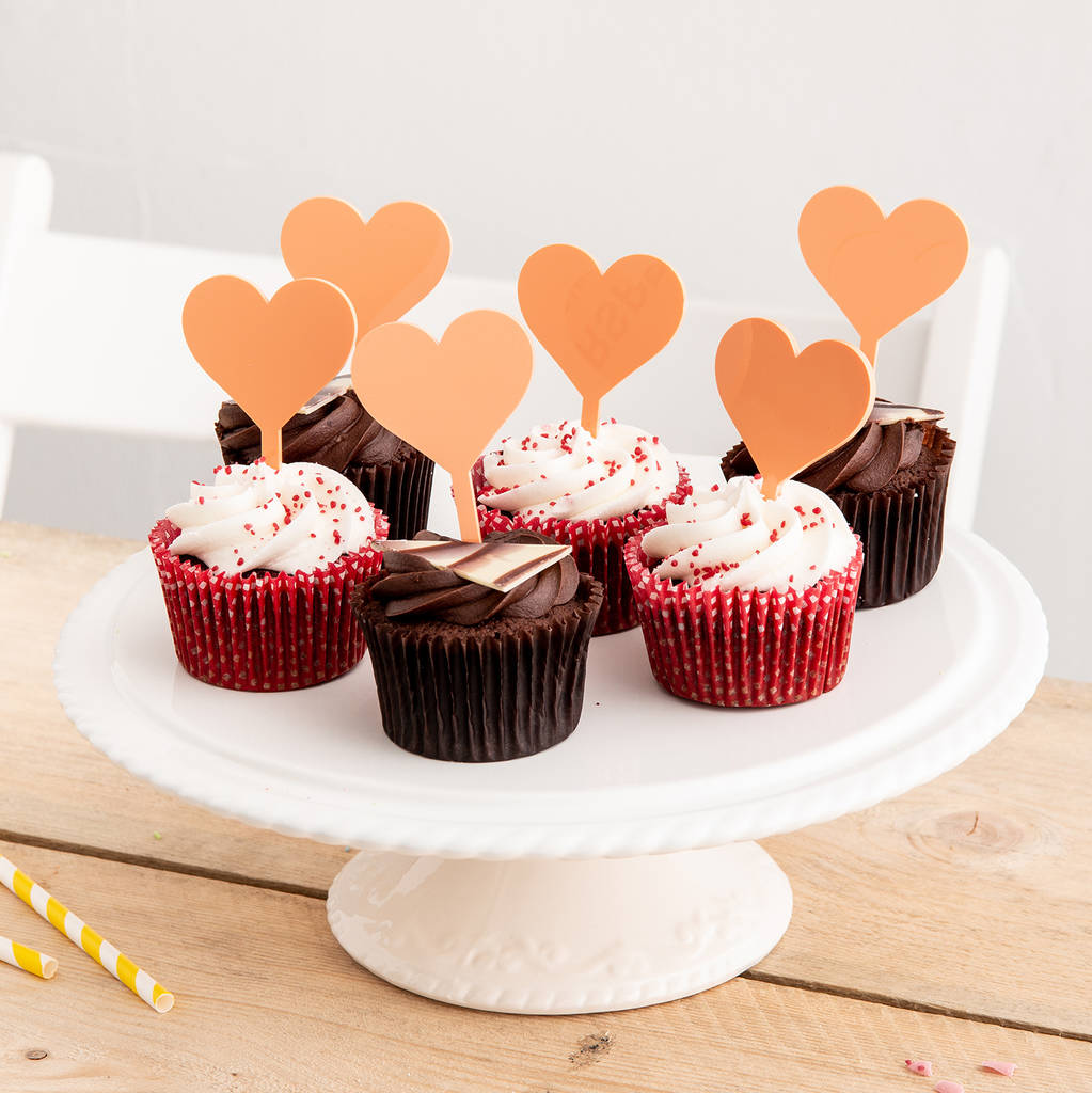 Set of Six Love Heart Cupcake Decorations 