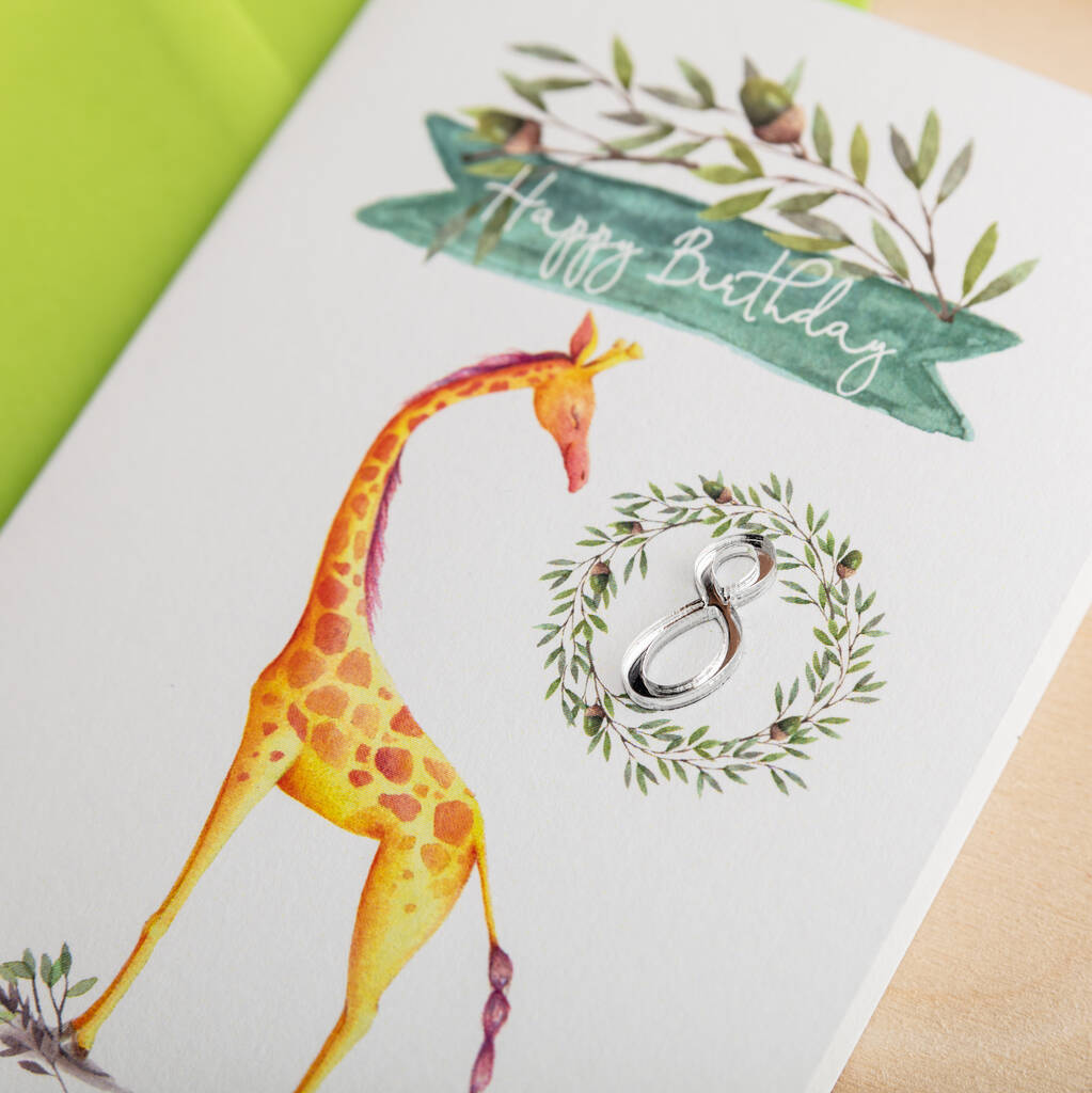 Personalised Giraffe Illustrated Birthday Card With Age