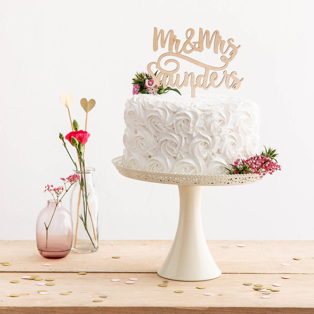 Mr And Mrs Surname Script Style Cake Topper - Funky Laser