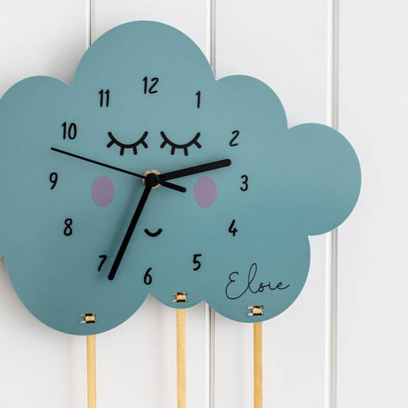 Children's Cloud And Raindrops Personalised Wall Clock
