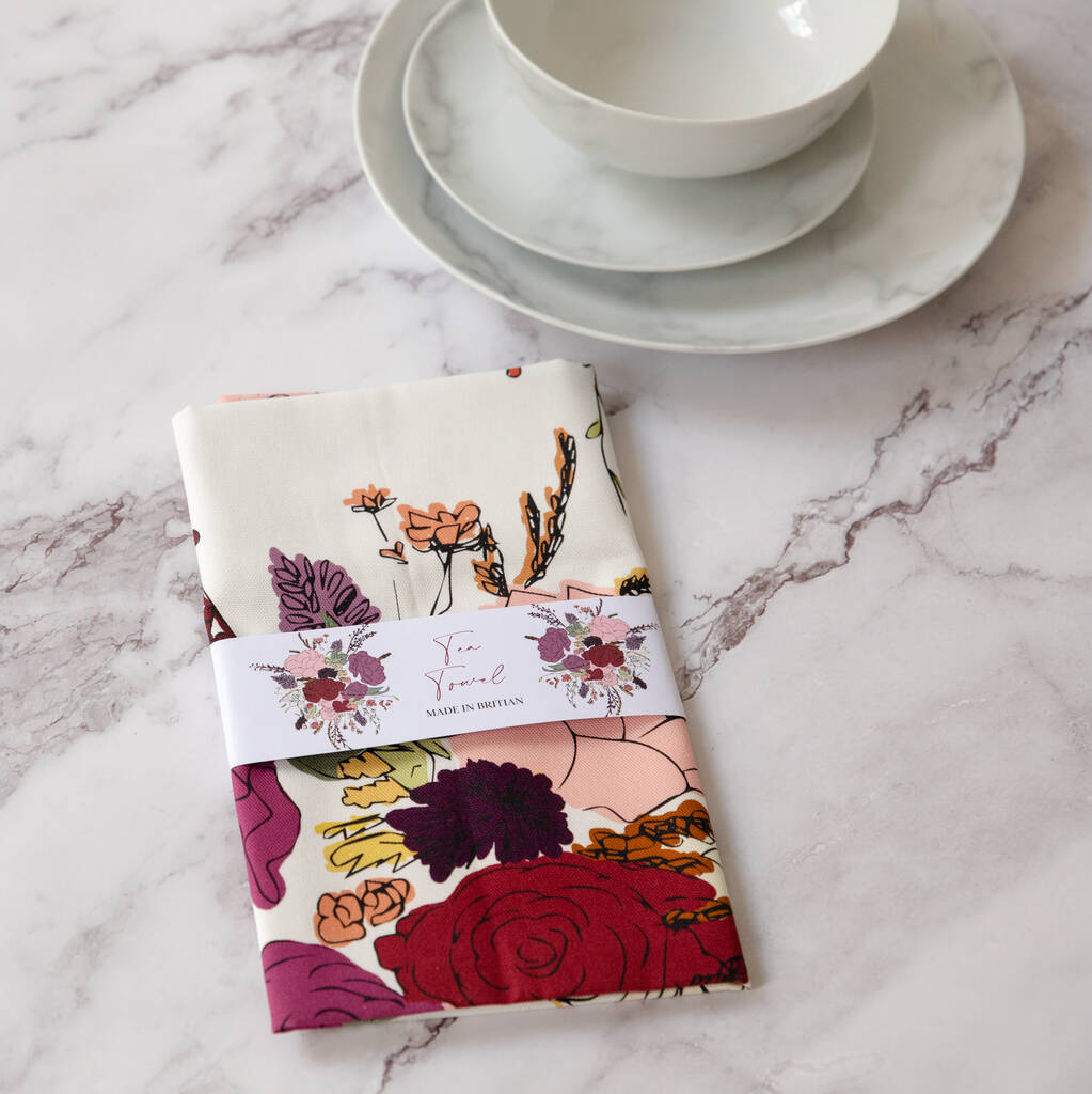 Floral Illustration Tea Towel