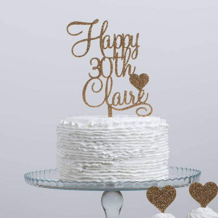 Personalised Name and Age Birthday Cake Topper With Heart Detailing